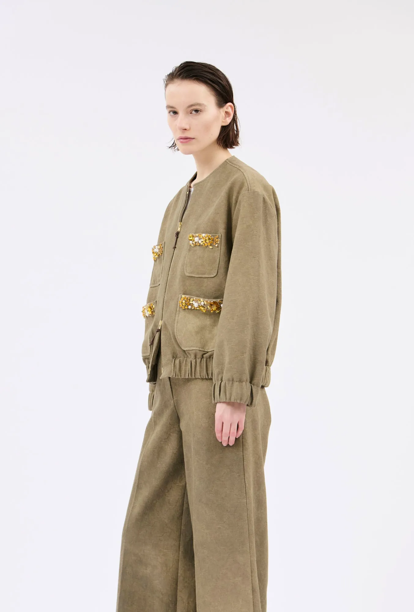 Cotton Damask Jacke, Dark Khaki sold by ODEEH product image thumbnail 2