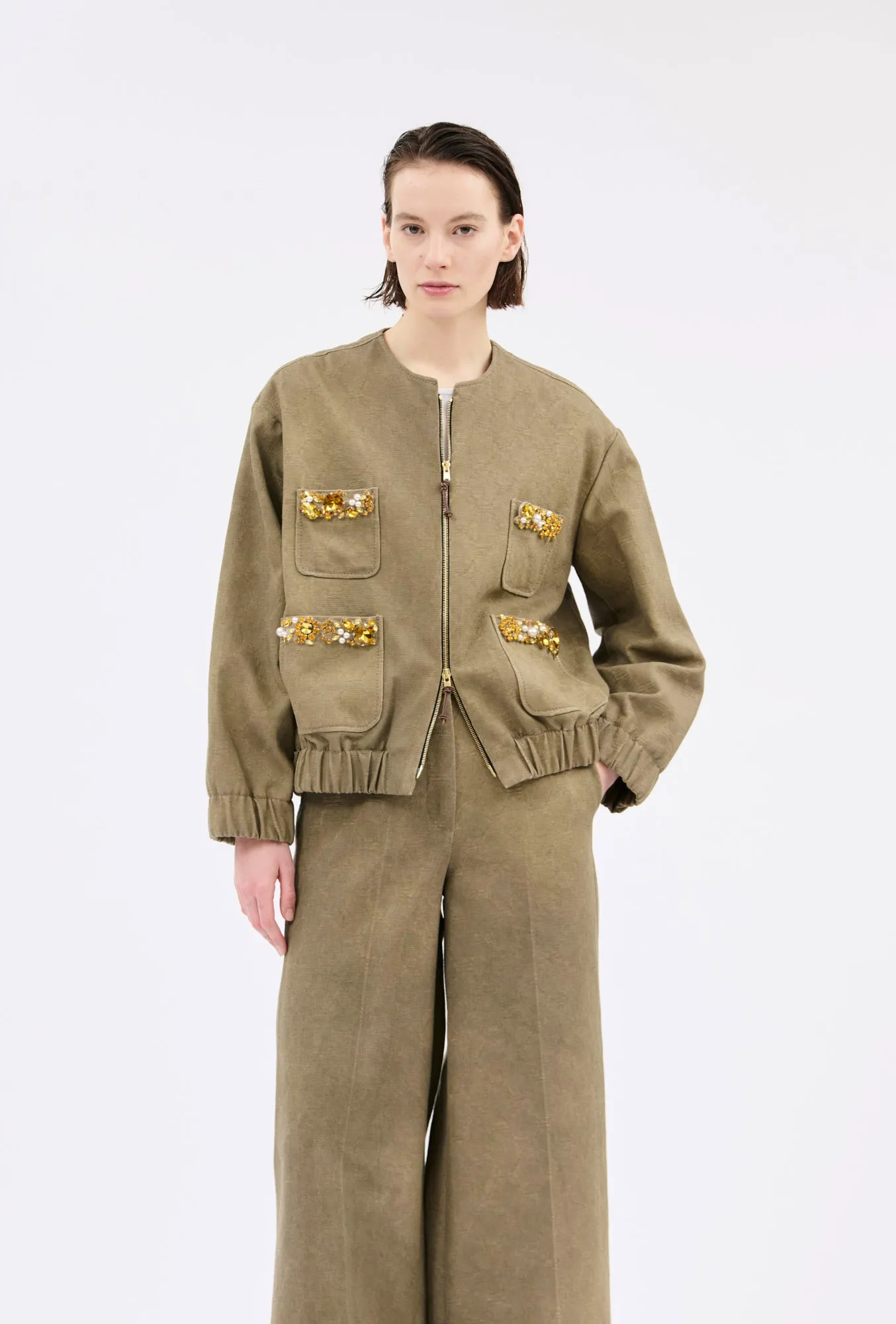 Cotton Damask Jacke, Dark Khaki sold by ODEEH product image thumbnail 3