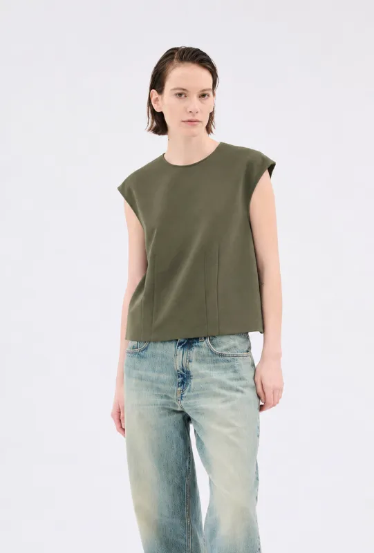 Compact Jersey Top, Dark Khaki made by ODEEH