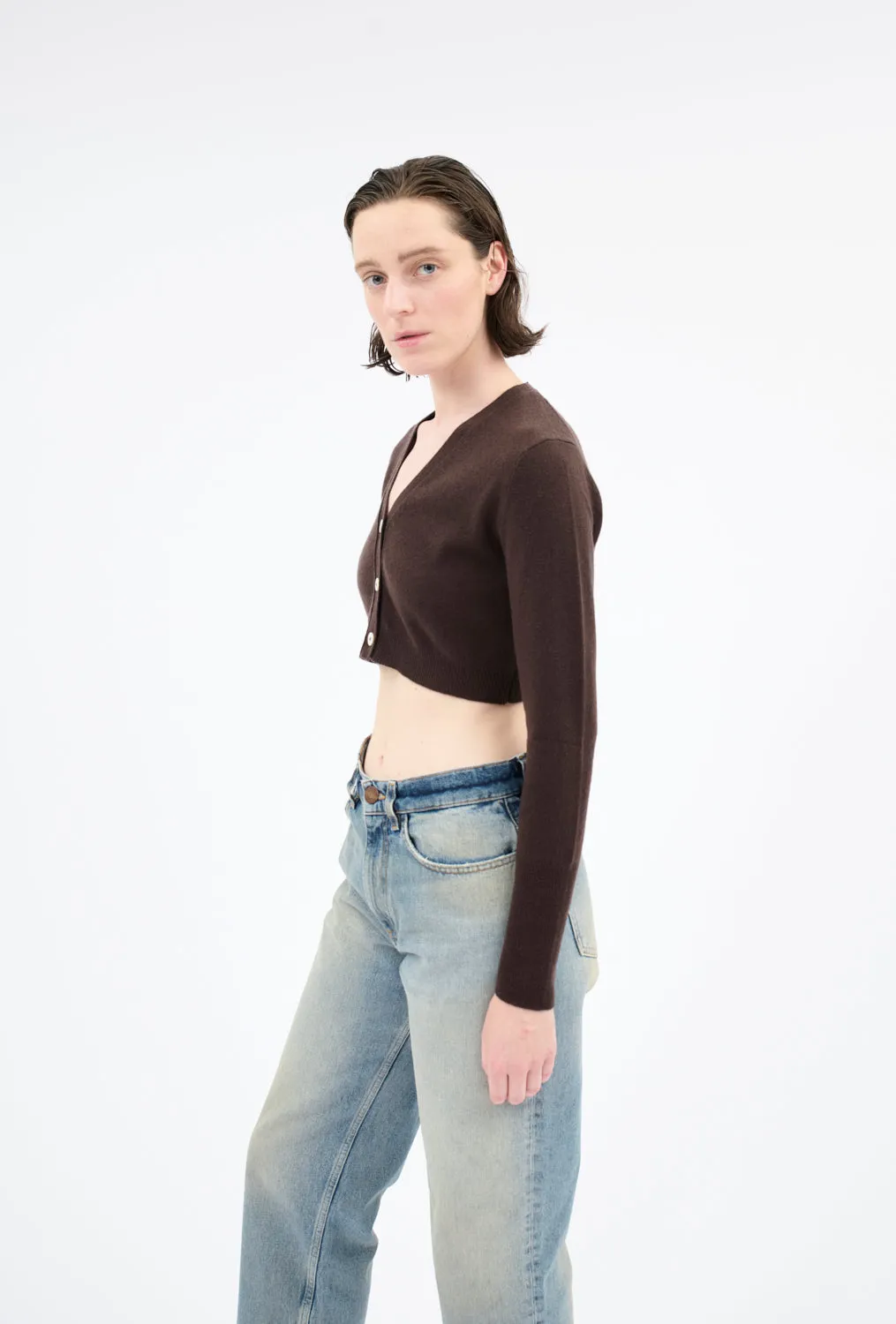 Light Cashmere Cardigan, Chocolate sold by ODEEH product image thumbnail 3