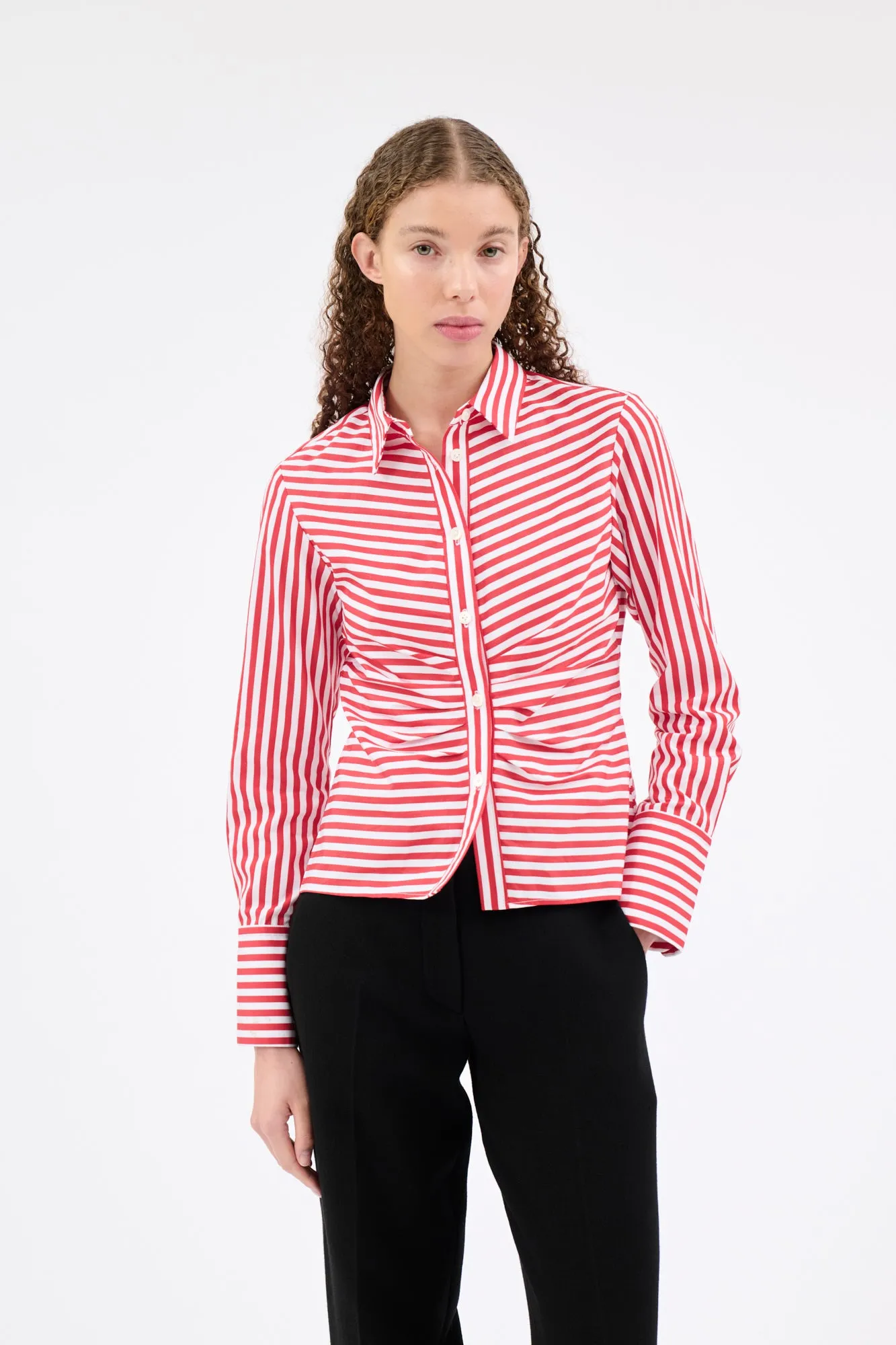ROMAN STRIPE Bluse, True Red sold by ODEEH