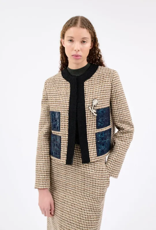 Hounds Tooth Jacke, Caramel made by ODEEH