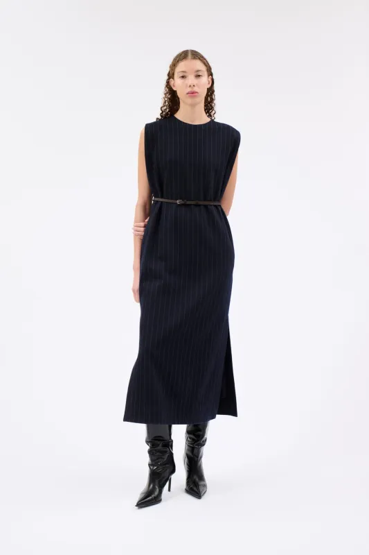 FLANNEL PIN STRIPE Kleid, Navy made by ODEEH