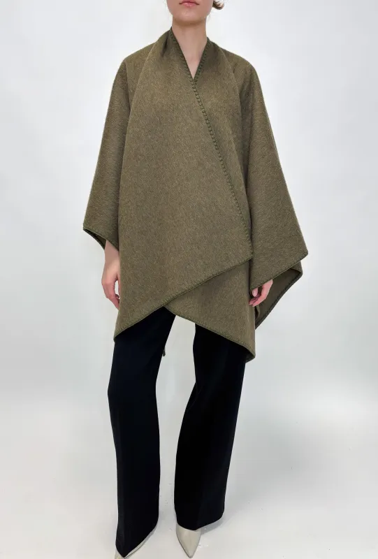Brushed Double Face Poncho, Dark Moss made by ODEEH