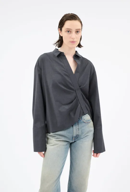 Light Oxford Wool Bluse, Granite made by ODEEH