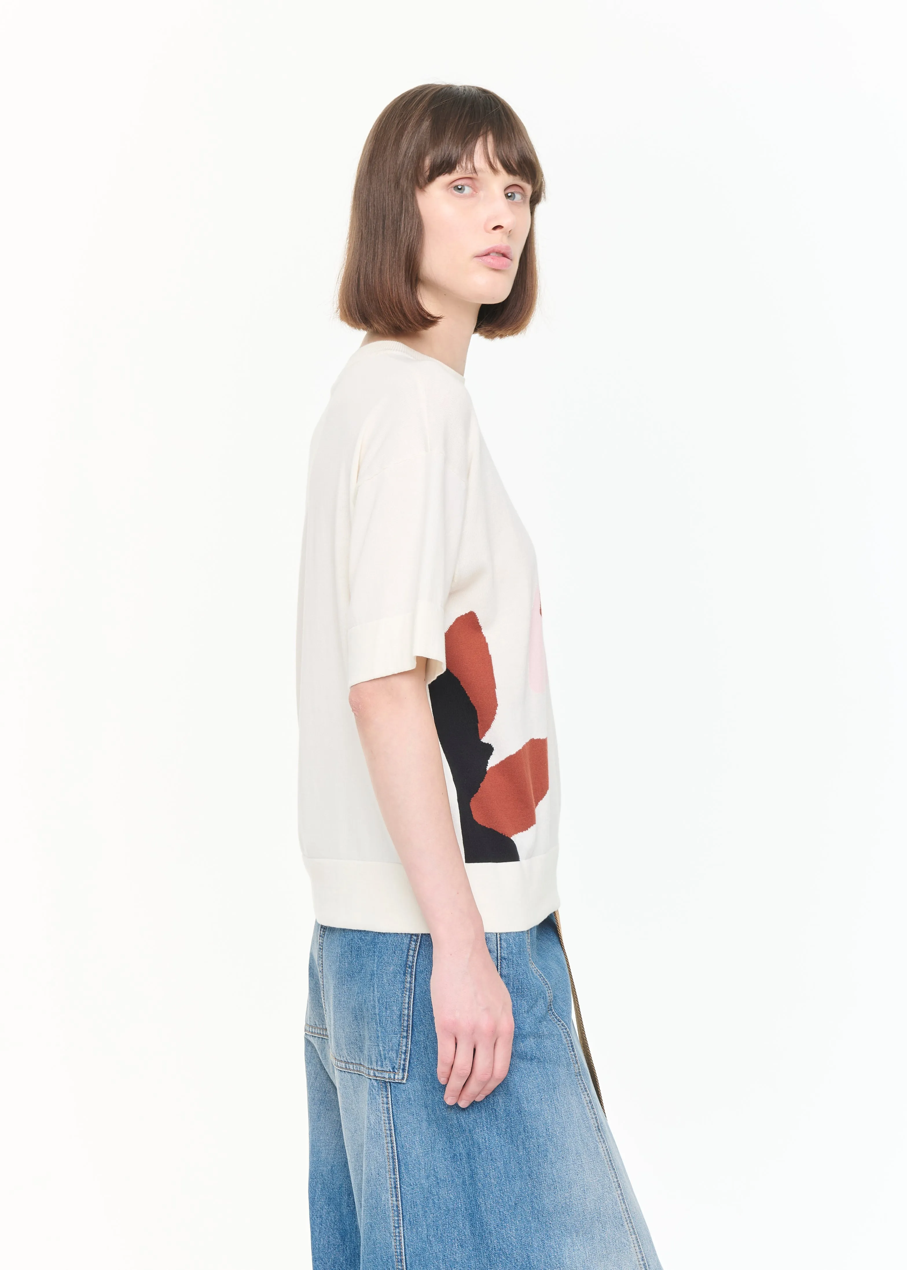 WHITE FLORAL INTARSIA SHORT SLEEVE KNIT sold by Plan C product image thumbnail 5