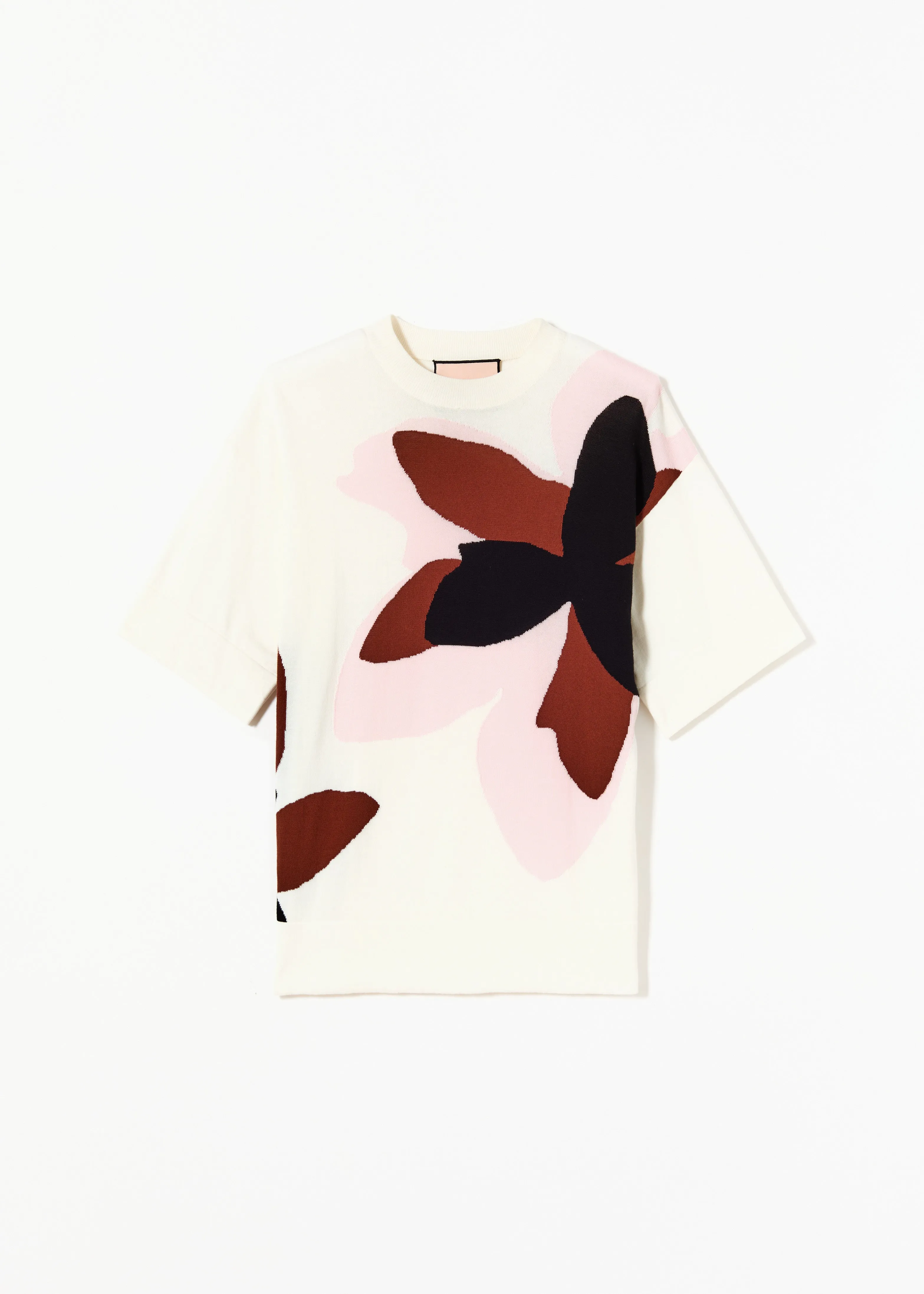 WHITE FLORAL INTARSIA SHORT SLEEVE KNIT sold by Plan C