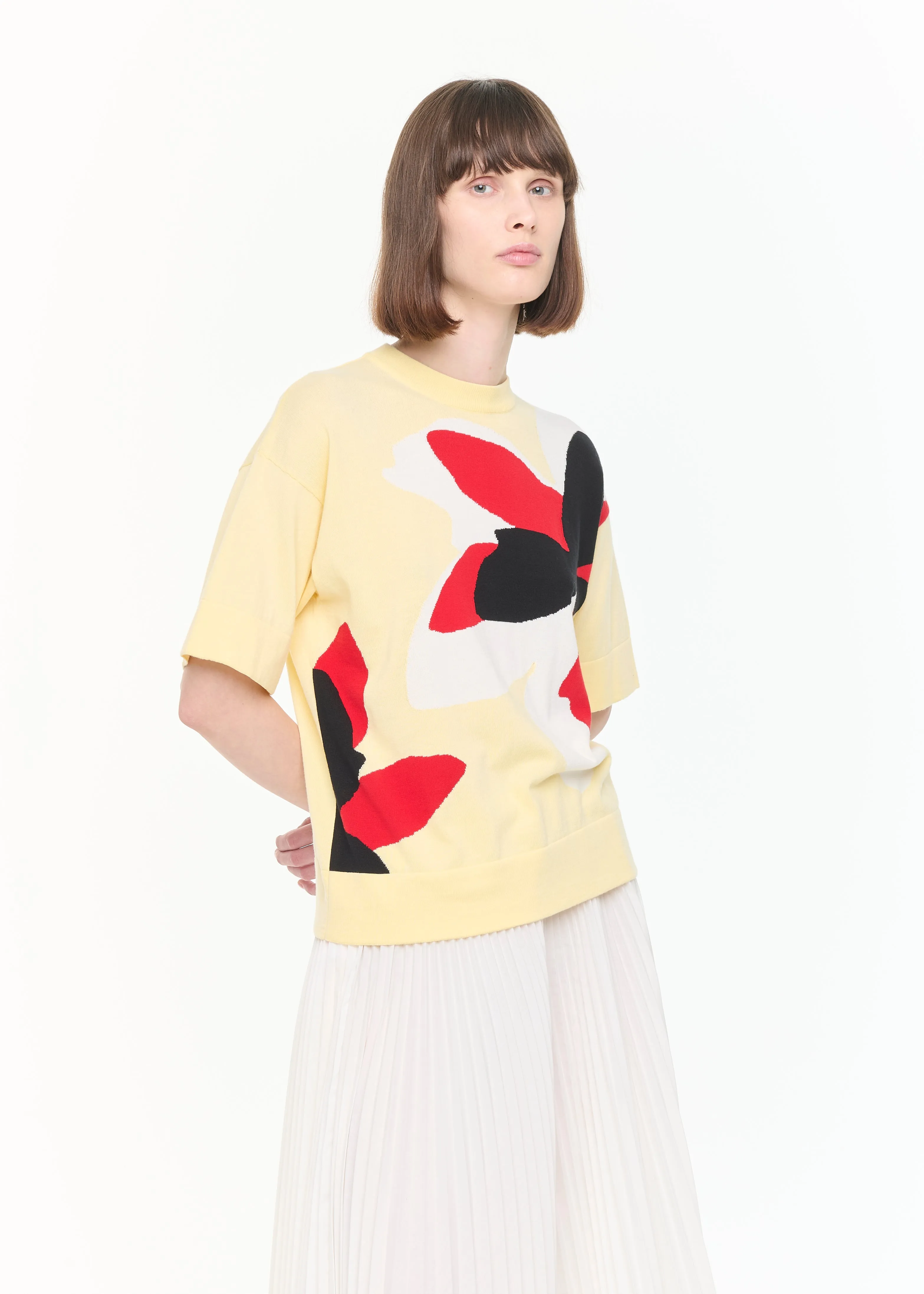 YELLOW FLORAL INTARSIA SHORT SLEEVE KNIT sold by Plan C product image thumbnail 4