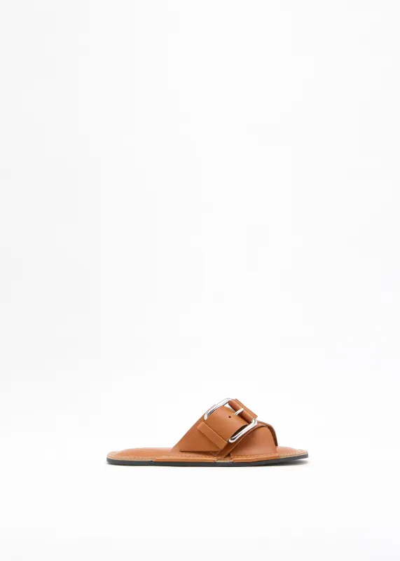 TOBACCO CROSS STRAP LEATHER SANDALS made by Plan C