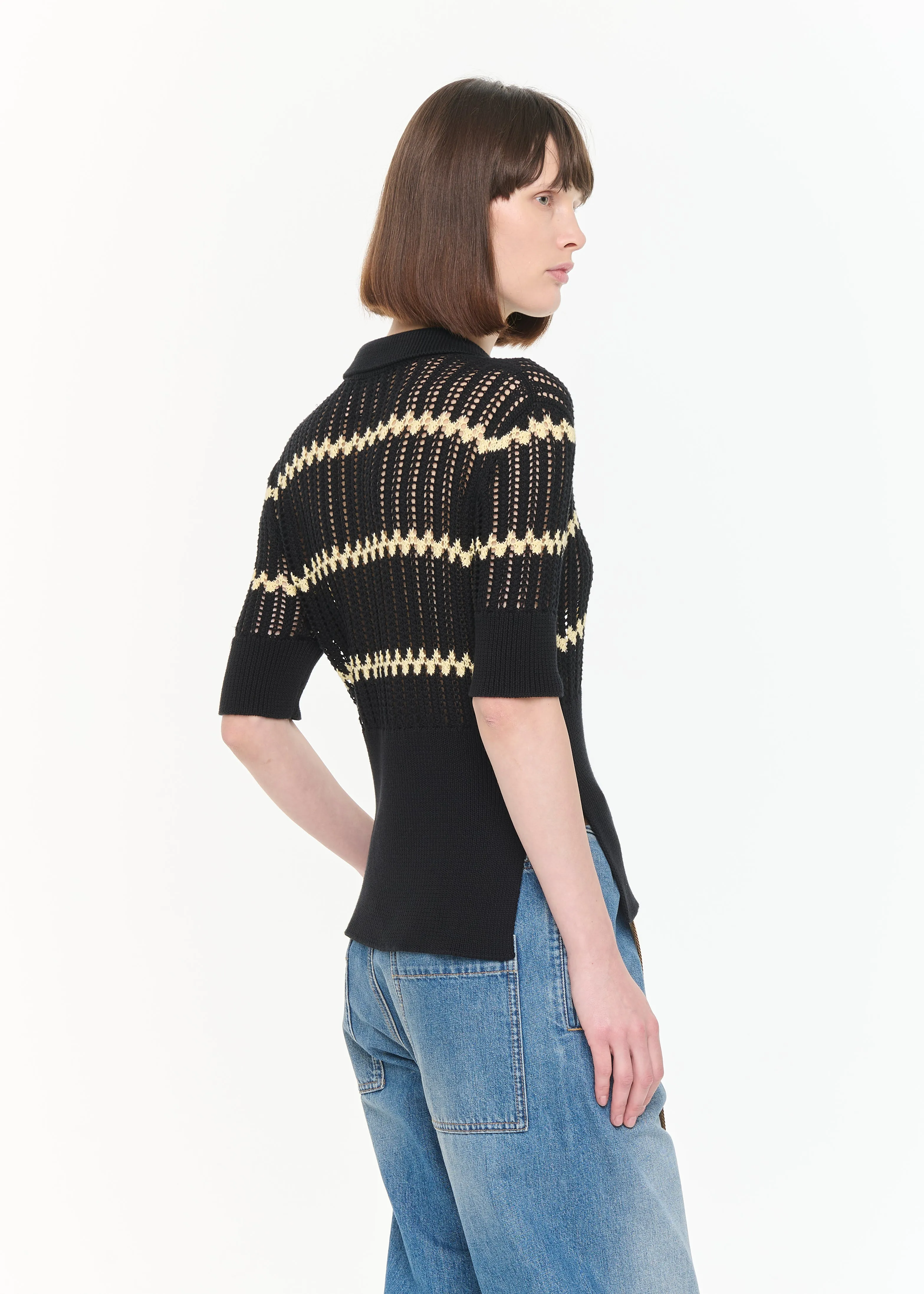 BLACK POLO KNIT WITH YELLOW STRIPES sold by Plan C product image thumbnail 5