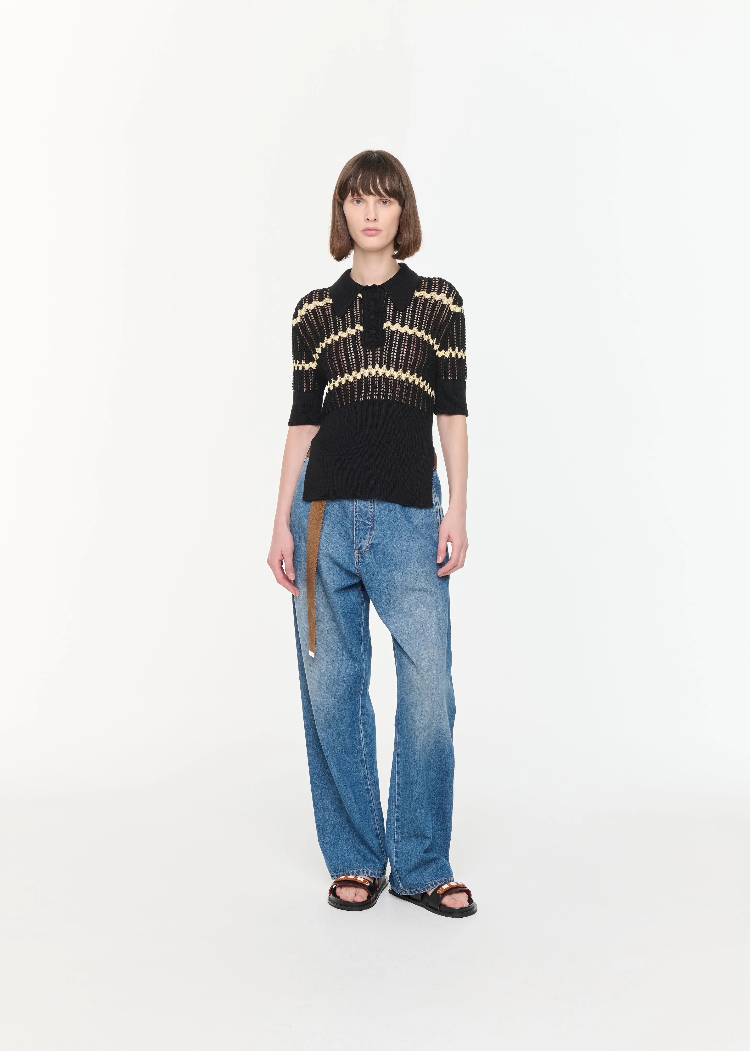 BLACK POLO KNIT WITH YELLOW STRIPES sold by Plan C product image thumbnail 2