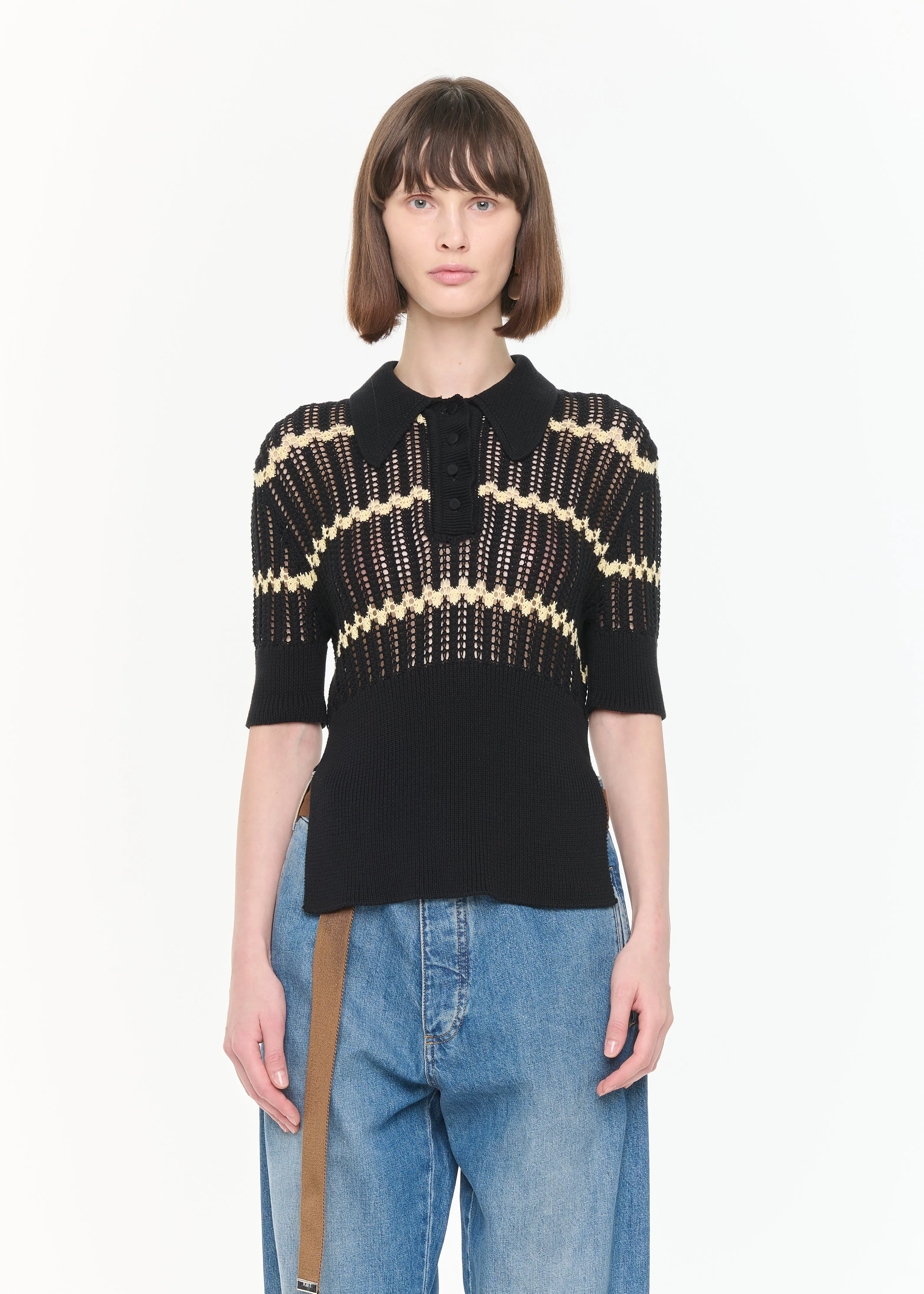 BLACK POLO KNIT WITH YELLOW STRIPES sold by Plan C product image thumbnail 3