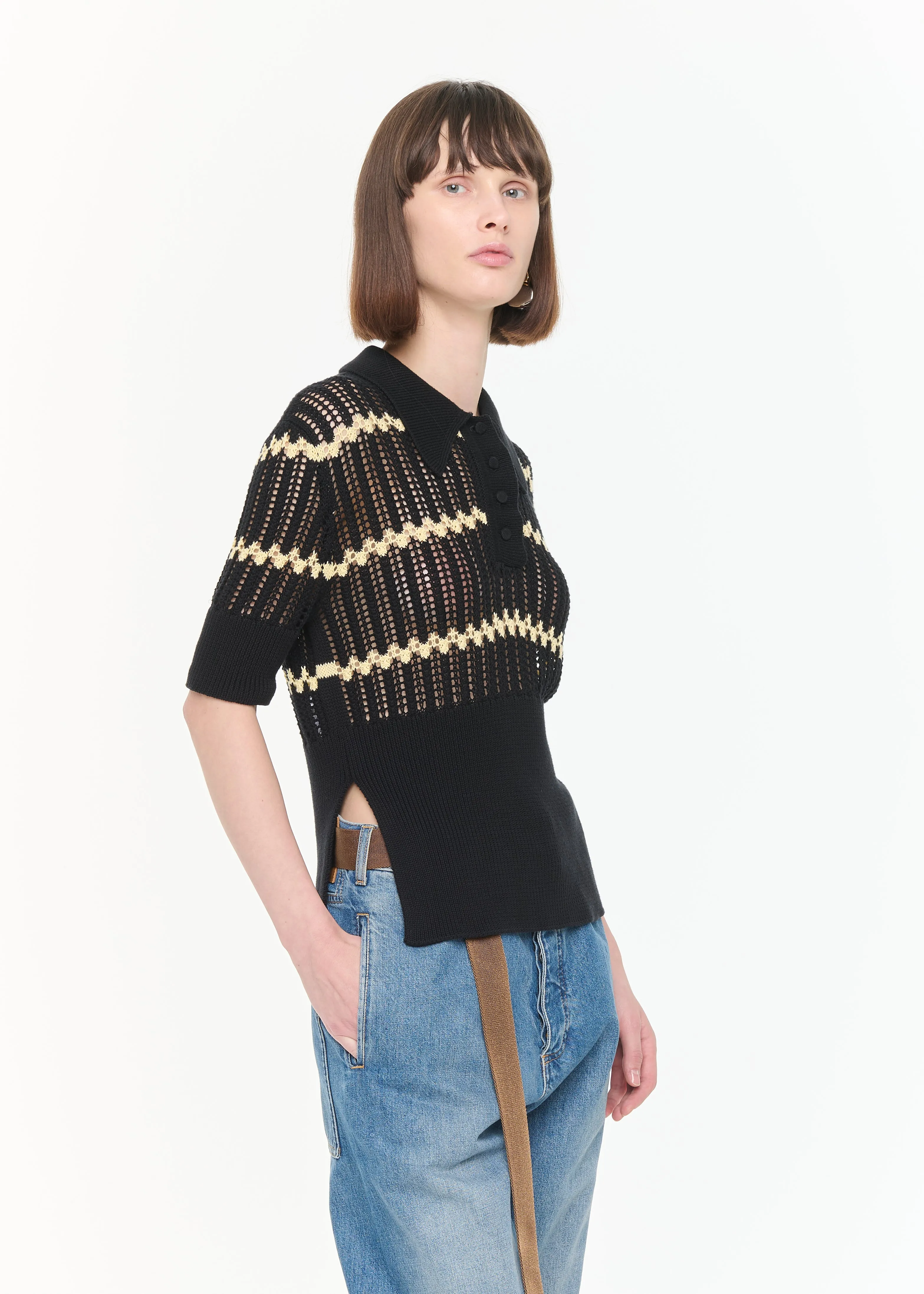 BLACK POLO KNIT WITH YELLOW STRIPES sold by Plan C product image thumbnail 4