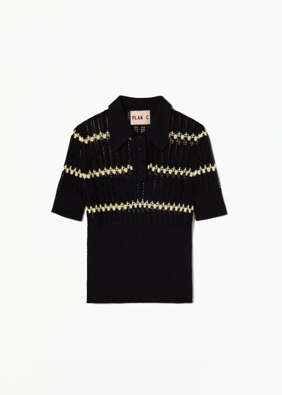 BLACK POLO KNIT WITH YELLOW STRIPES sold by Plan C
