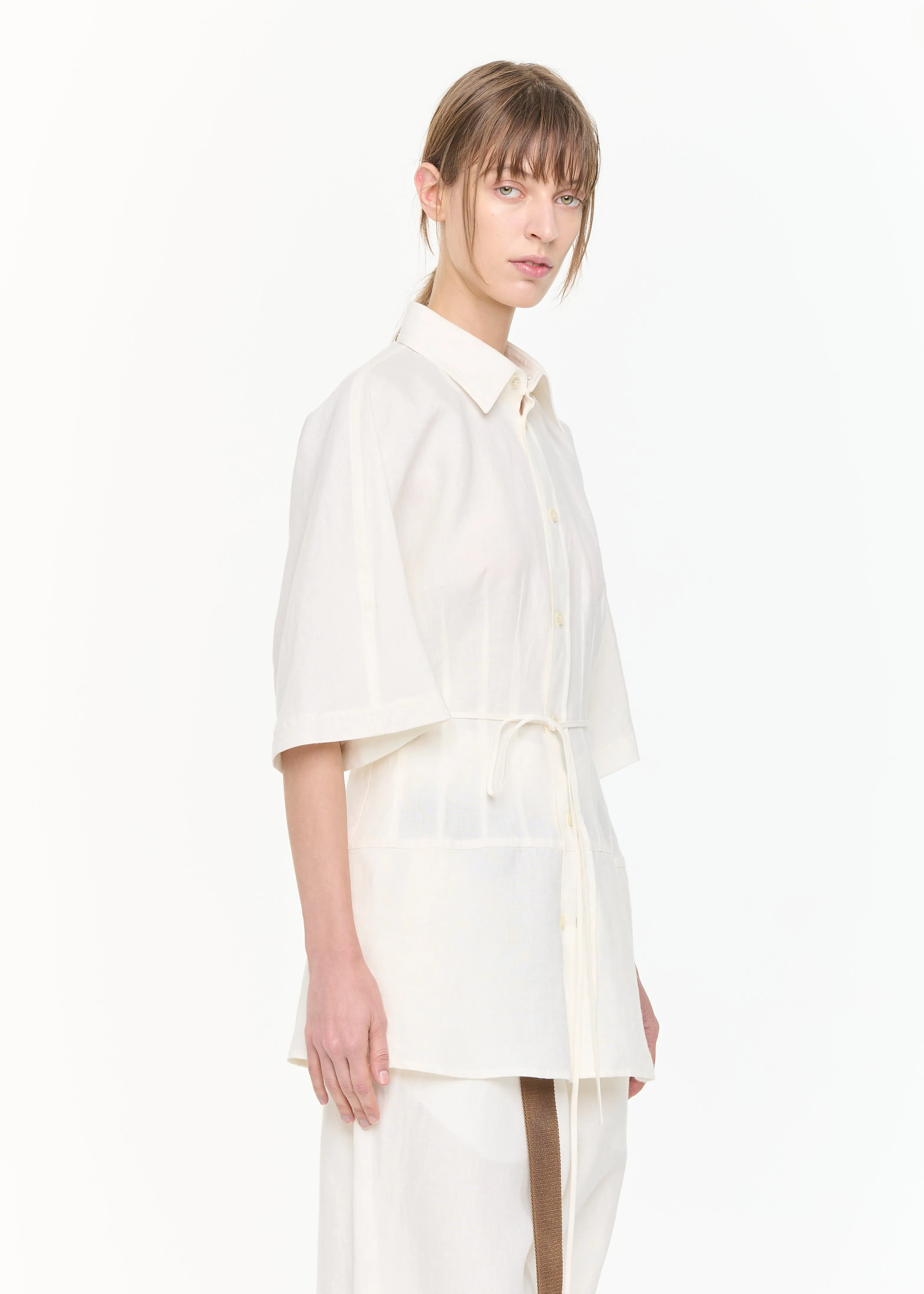 LINEN SHIRT WITH SELF TIE BELT sold by Plan C product image thumbnail 4