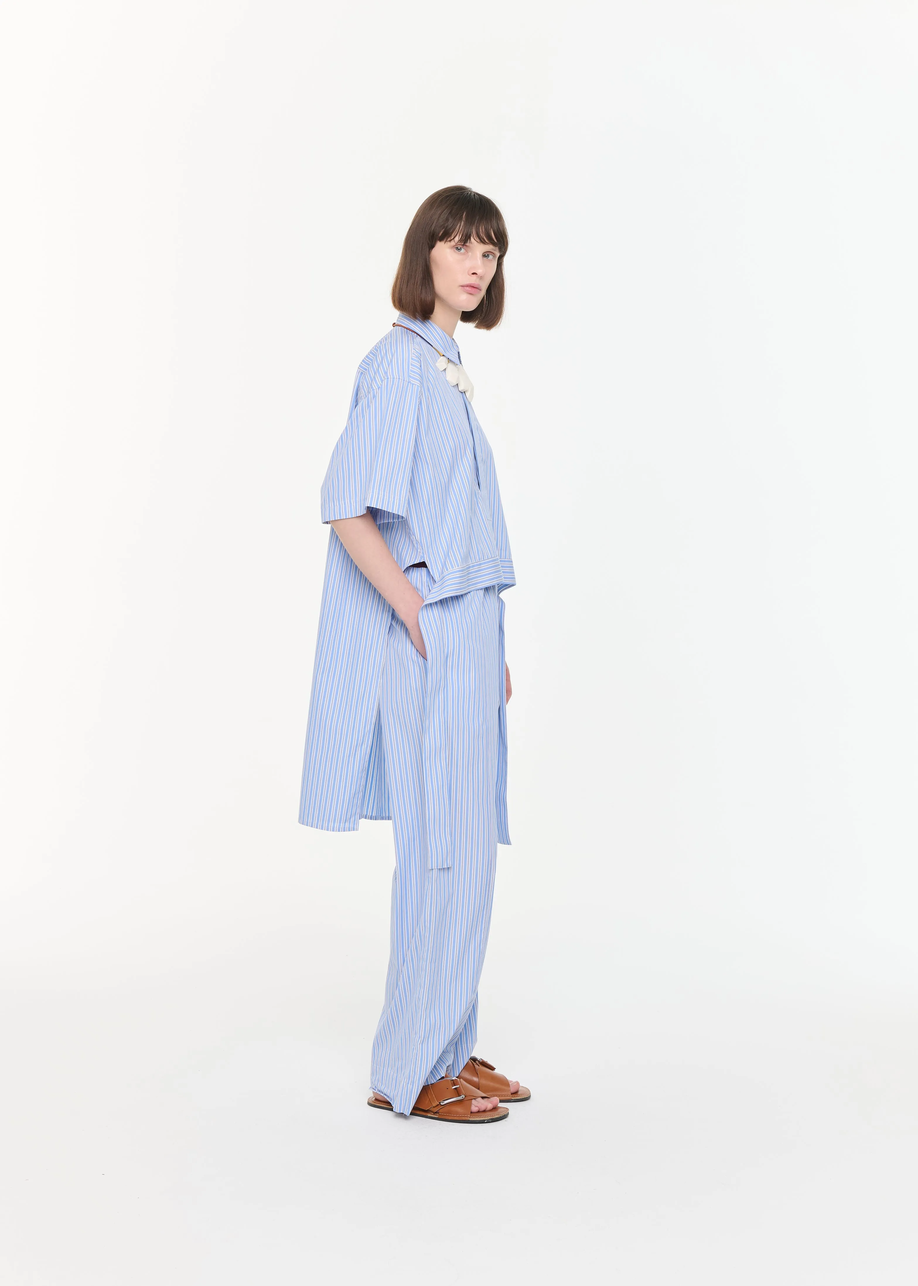 STRIPED WIDE LEG COTTON TROUSERS sold by Plan C product image thumbnail 4