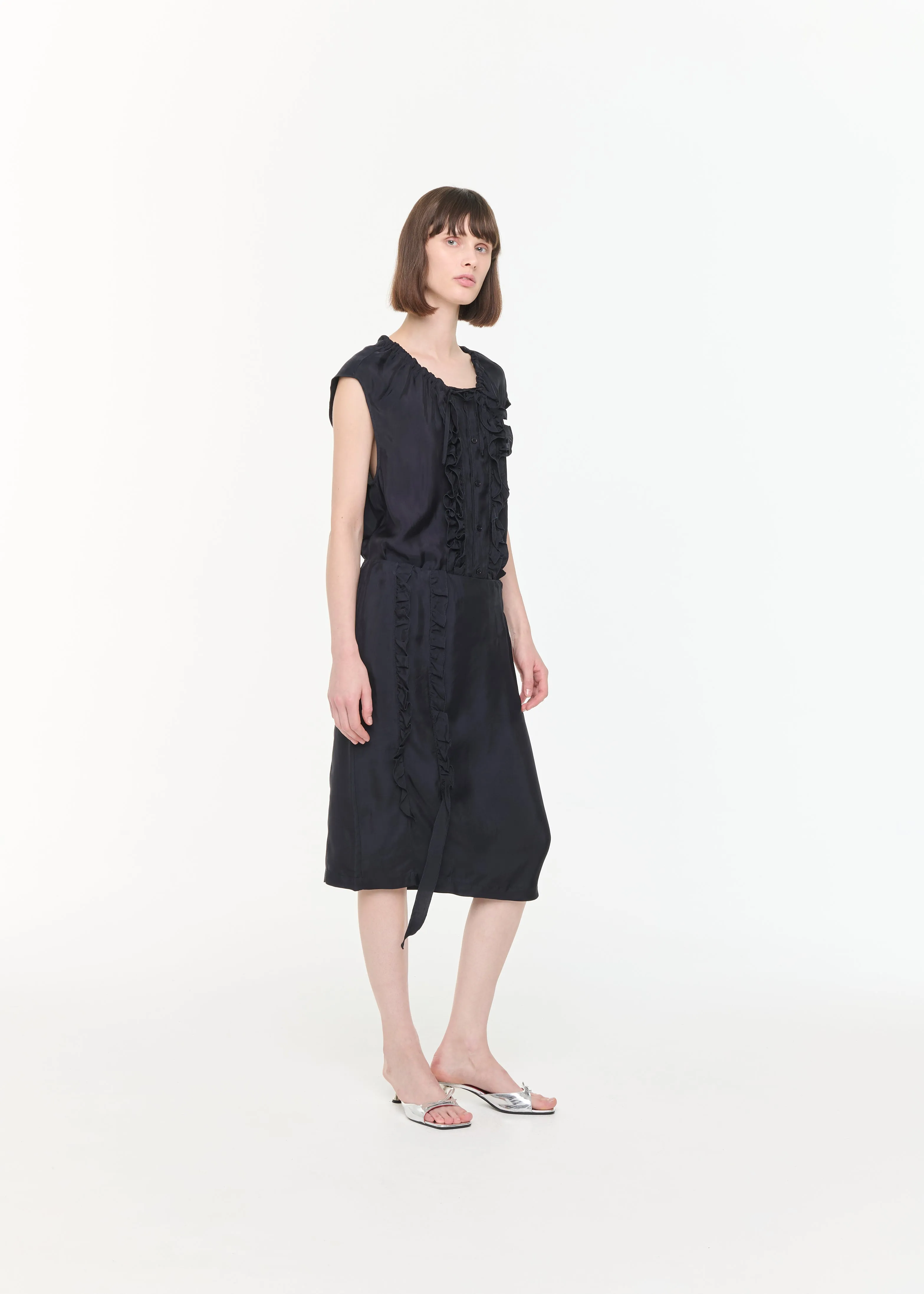 BLUE BLACK MIDI SKIRT WITH RUFFLES sold by Plan C product image thumbnail 3