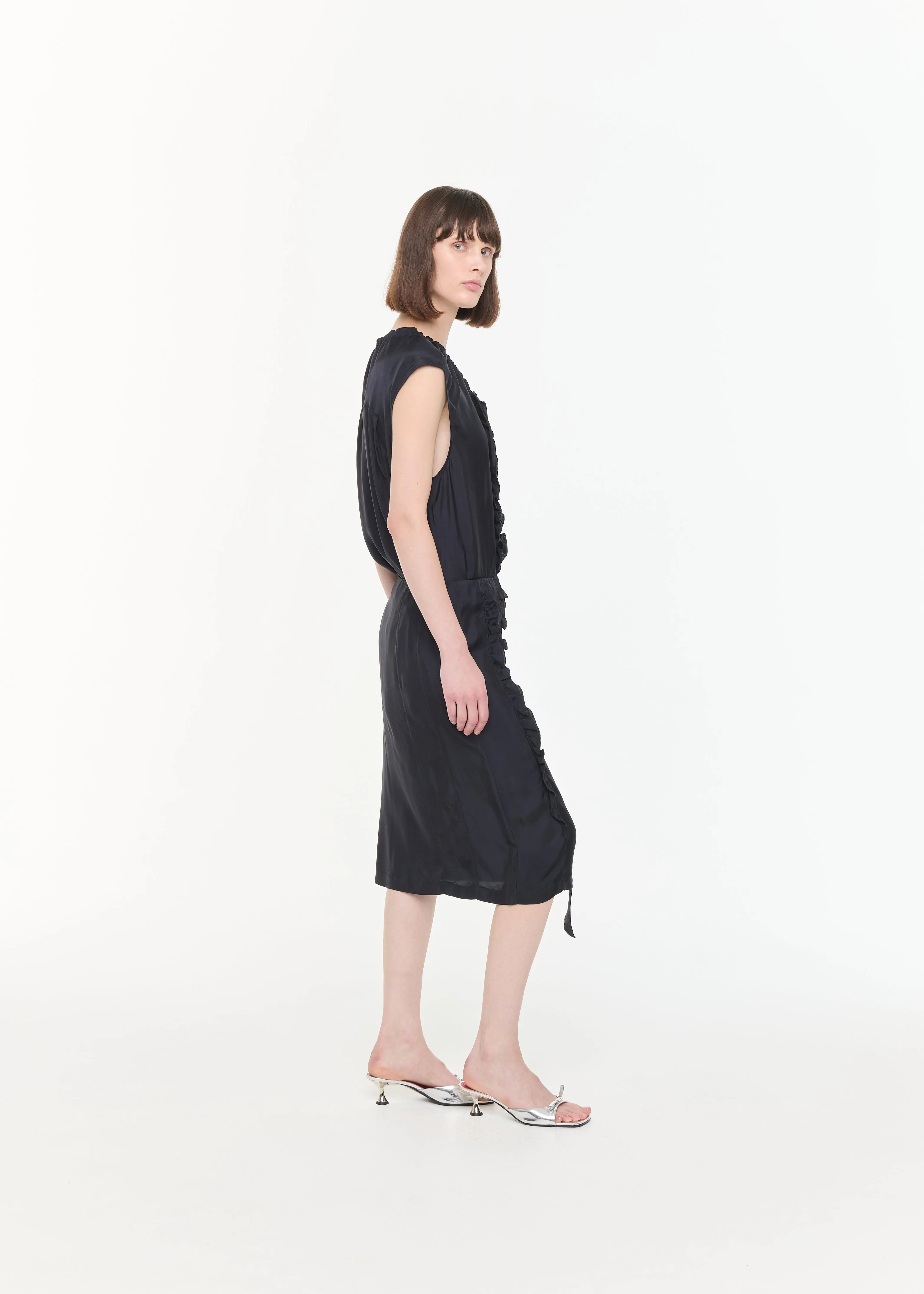 BLUE BLACK MIDI SKIRT WITH RUFFLES sold by Plan C product image thumbnail 4