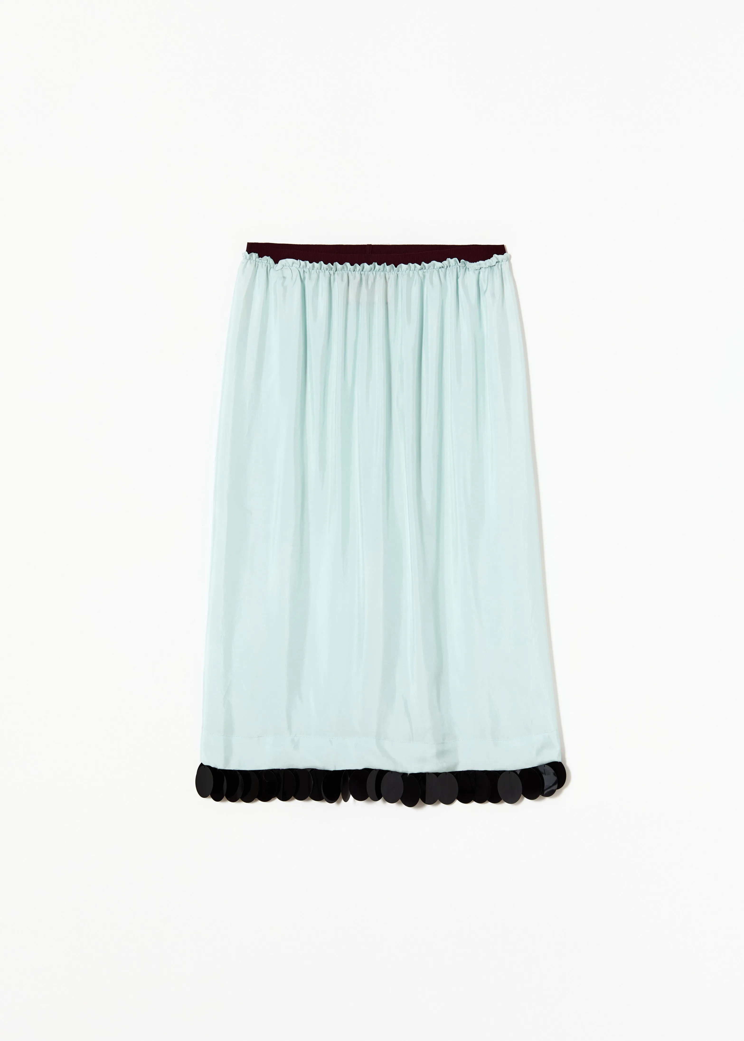 LIGHT BLUE MIDI SKIRT WITH SEQUIN HEM sold by Plan C