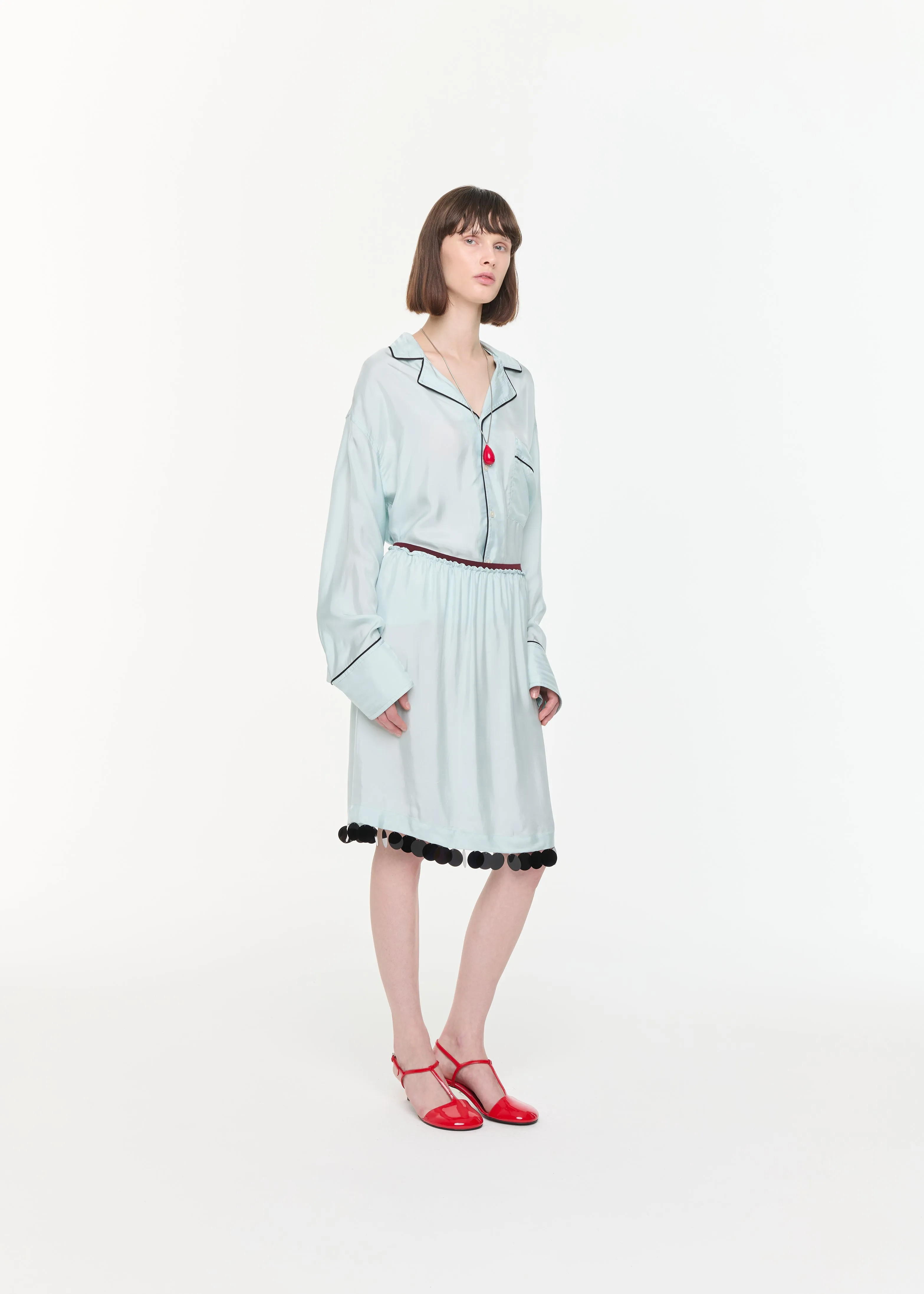 LIGHT BLUE MIDI SKIRT WITH SEQUIN HEM sold by Plan C product image thumbnail 3