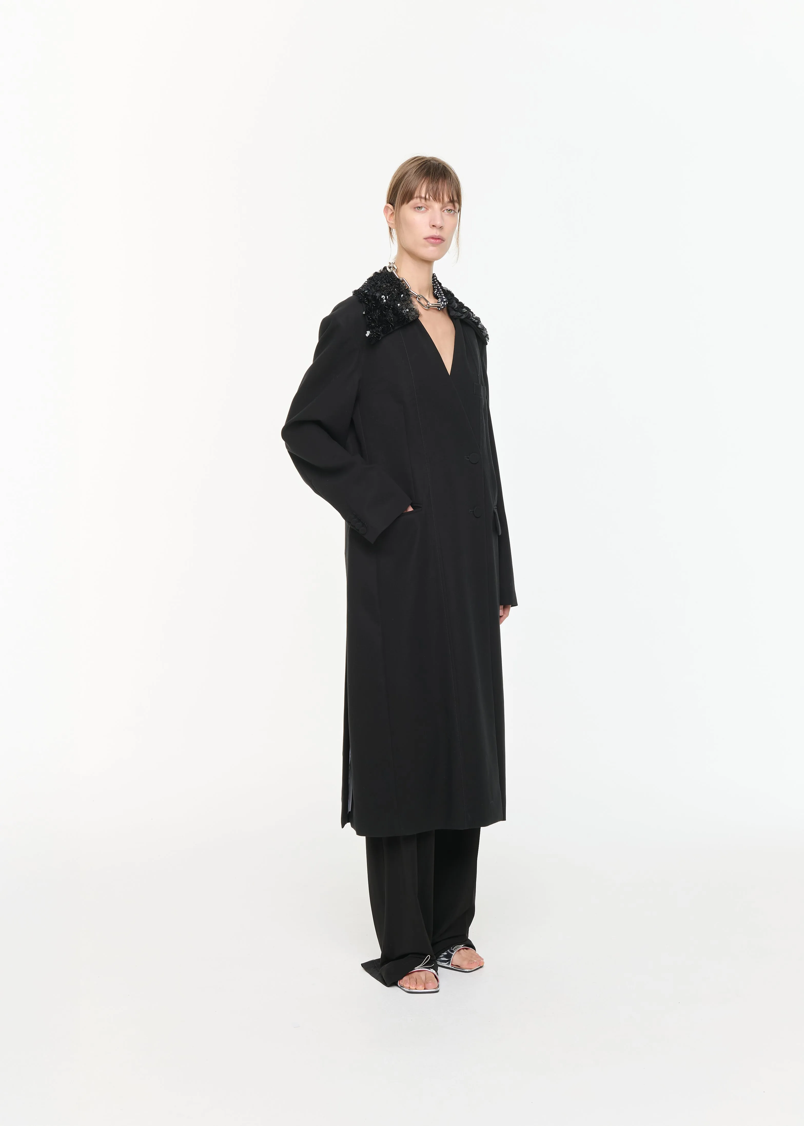 DOUBLE BREASTED BLACK COTTON COAT sold by Plan C product image thumbnail 3