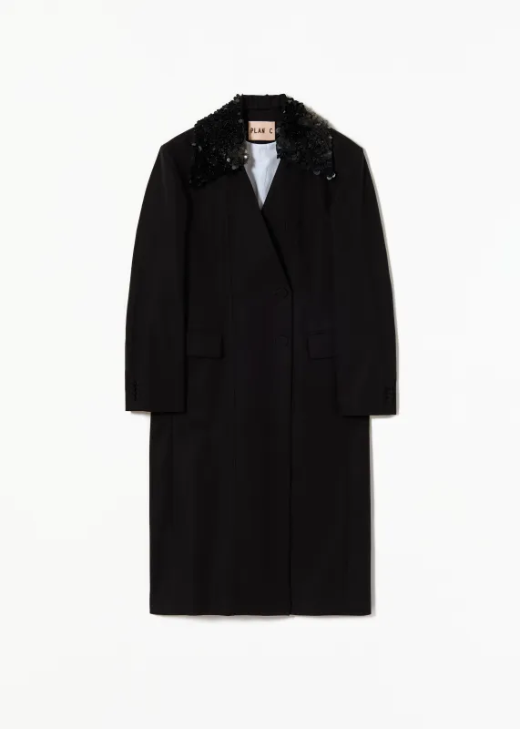 DOUBLE BREASTED BLACK COTTON COAT made by Plan C