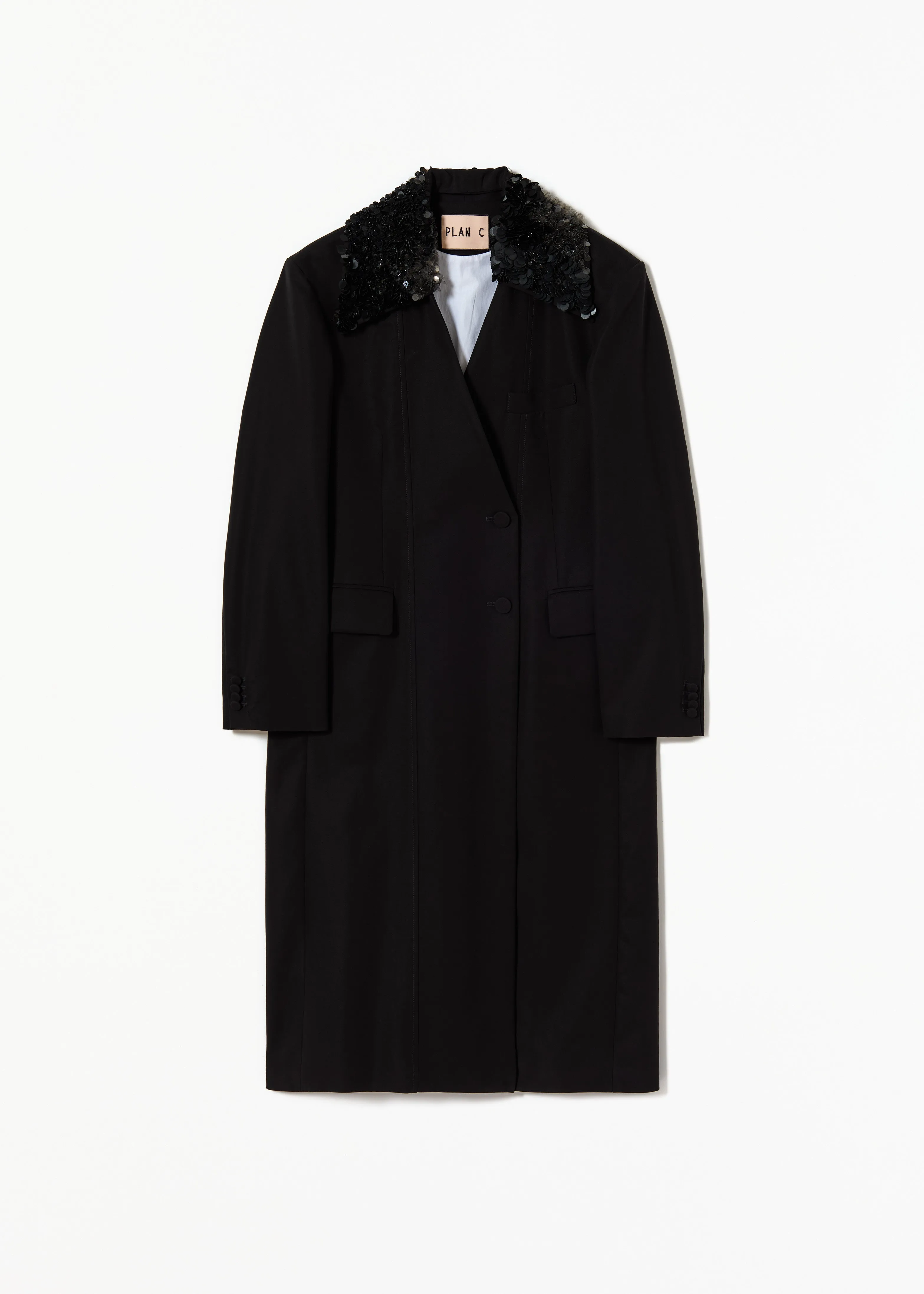 DOUBLE BREASTED BLACK COTTON COAT sold by Plan C