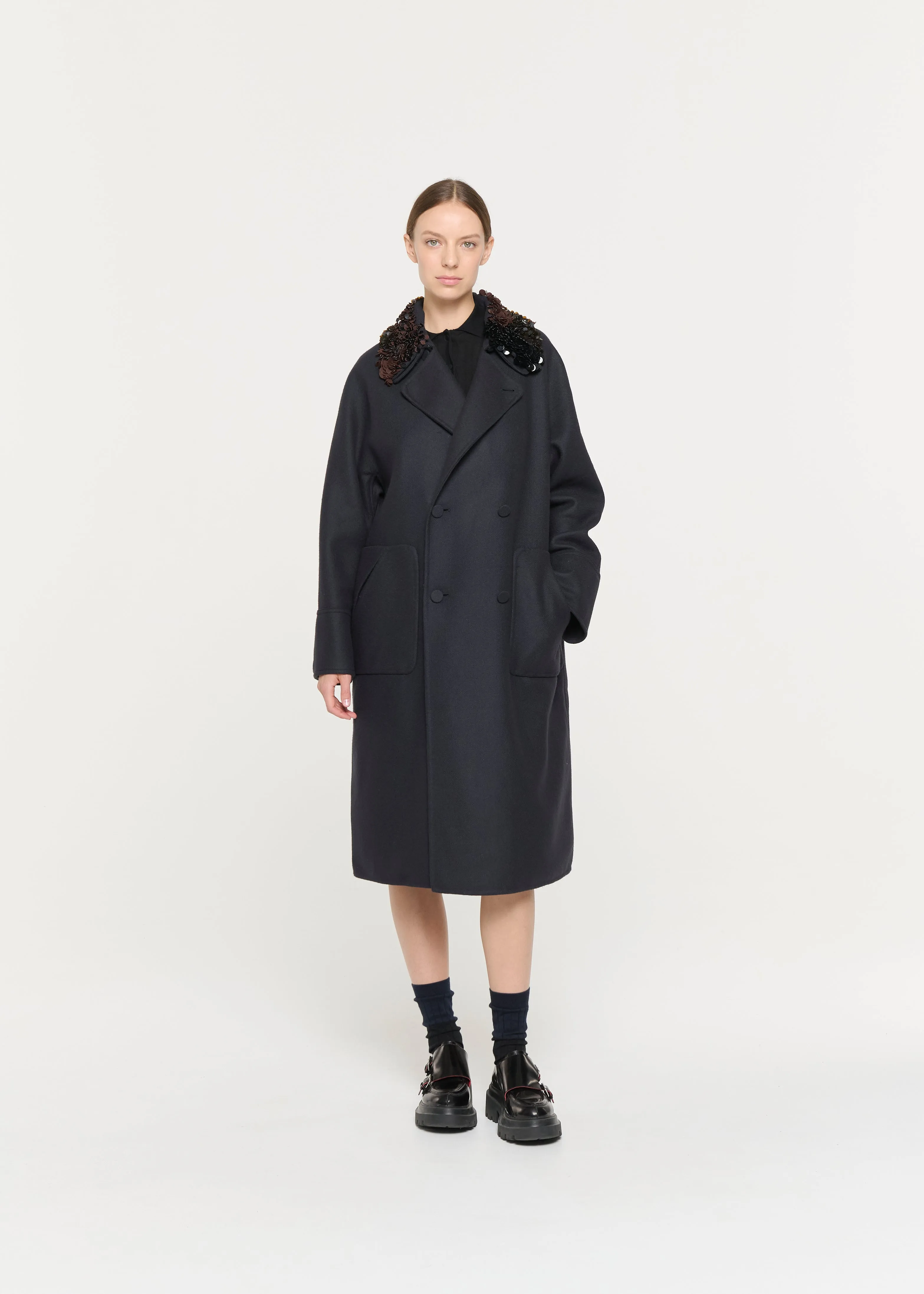 BLUE BLACK DOUBLE-BREASTED COAT sold by Plan C product image thumbnail 5