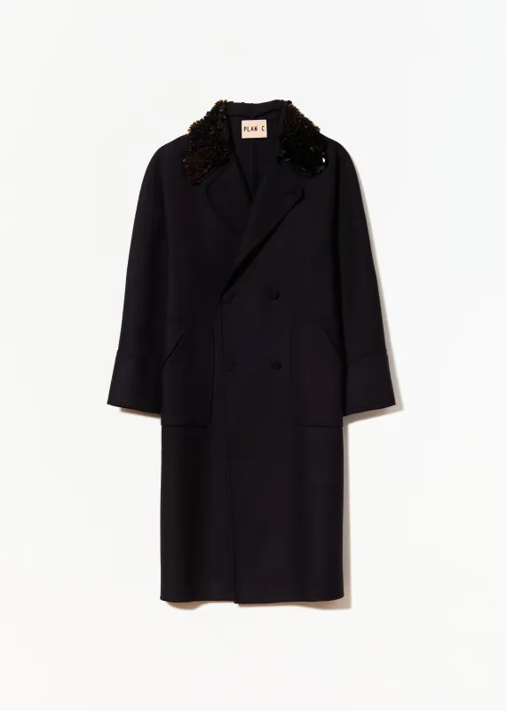 BLUE BLACK DOUBLE-BREASTED COAT made by Plan C