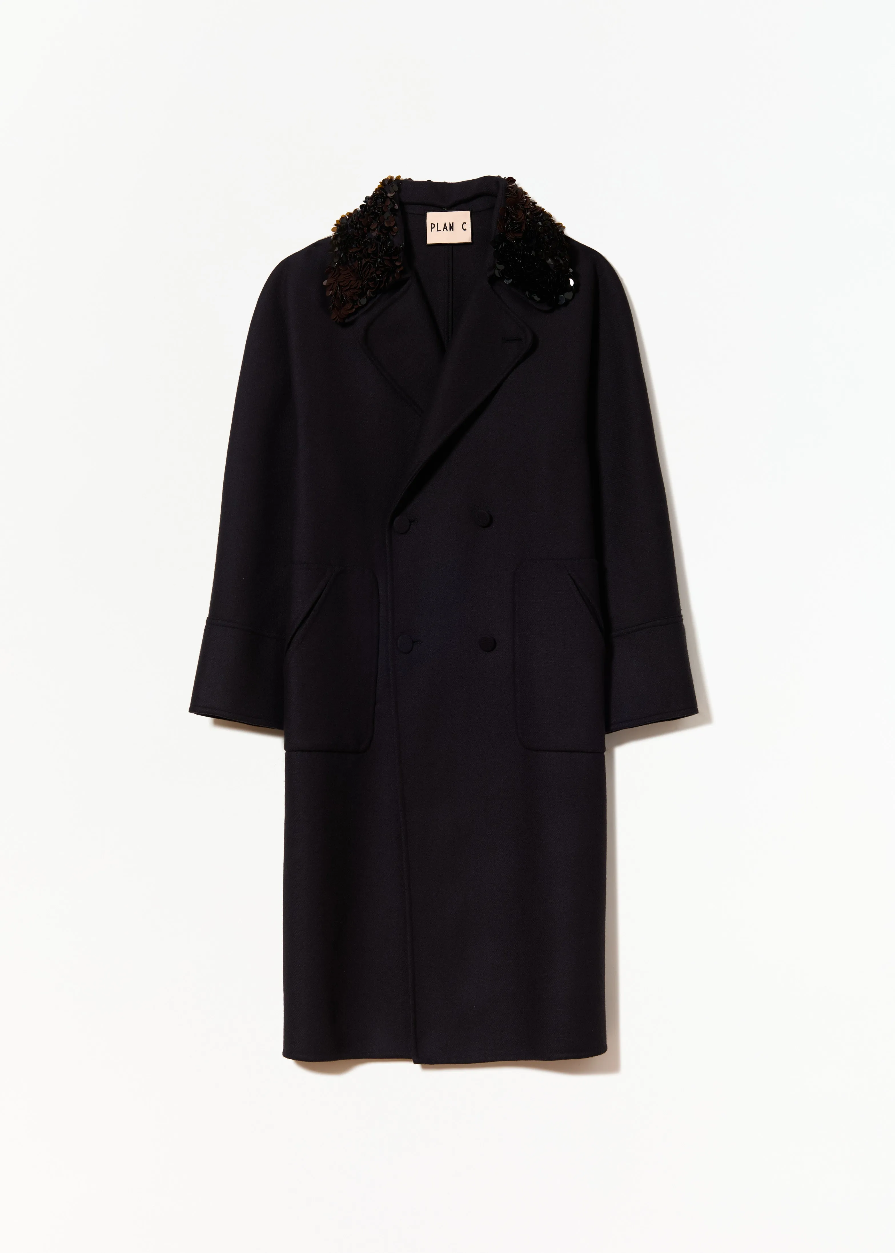 BLUE BLACK DOUBLE-BREASTED COAT sold by Plan C