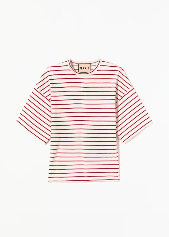 WHITE RED STRIPED FITTED T-SHIRT made by Plan C