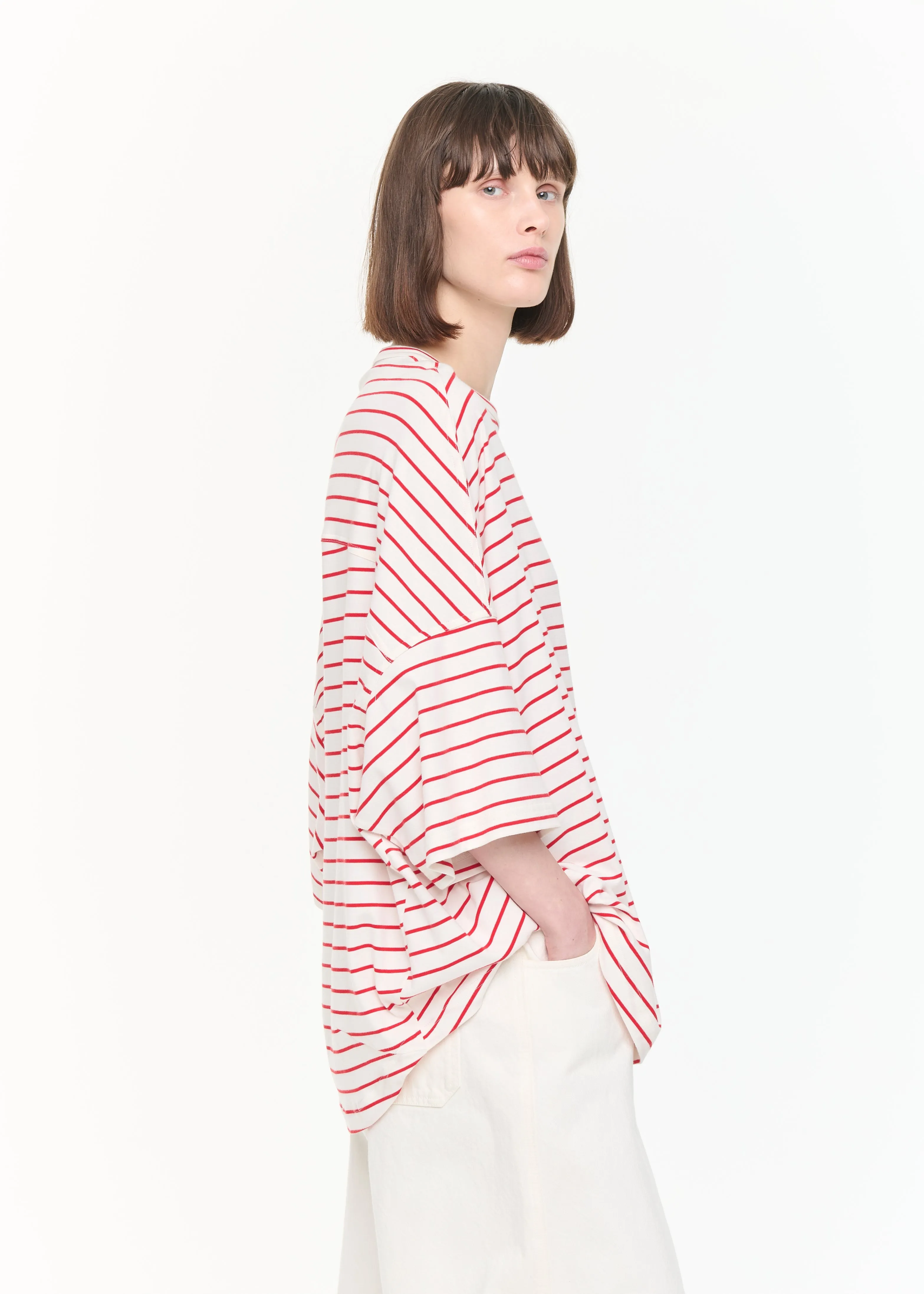 WHITE RED STRIPED WIDE SLEEVED T-SHIRT sold by Plan C product image thumbnail 5