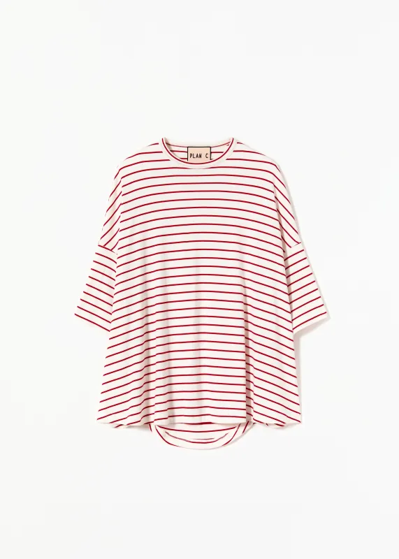 WHITE RED STRIPED WIDE SLEEVED T-SHIRT made by Plan C