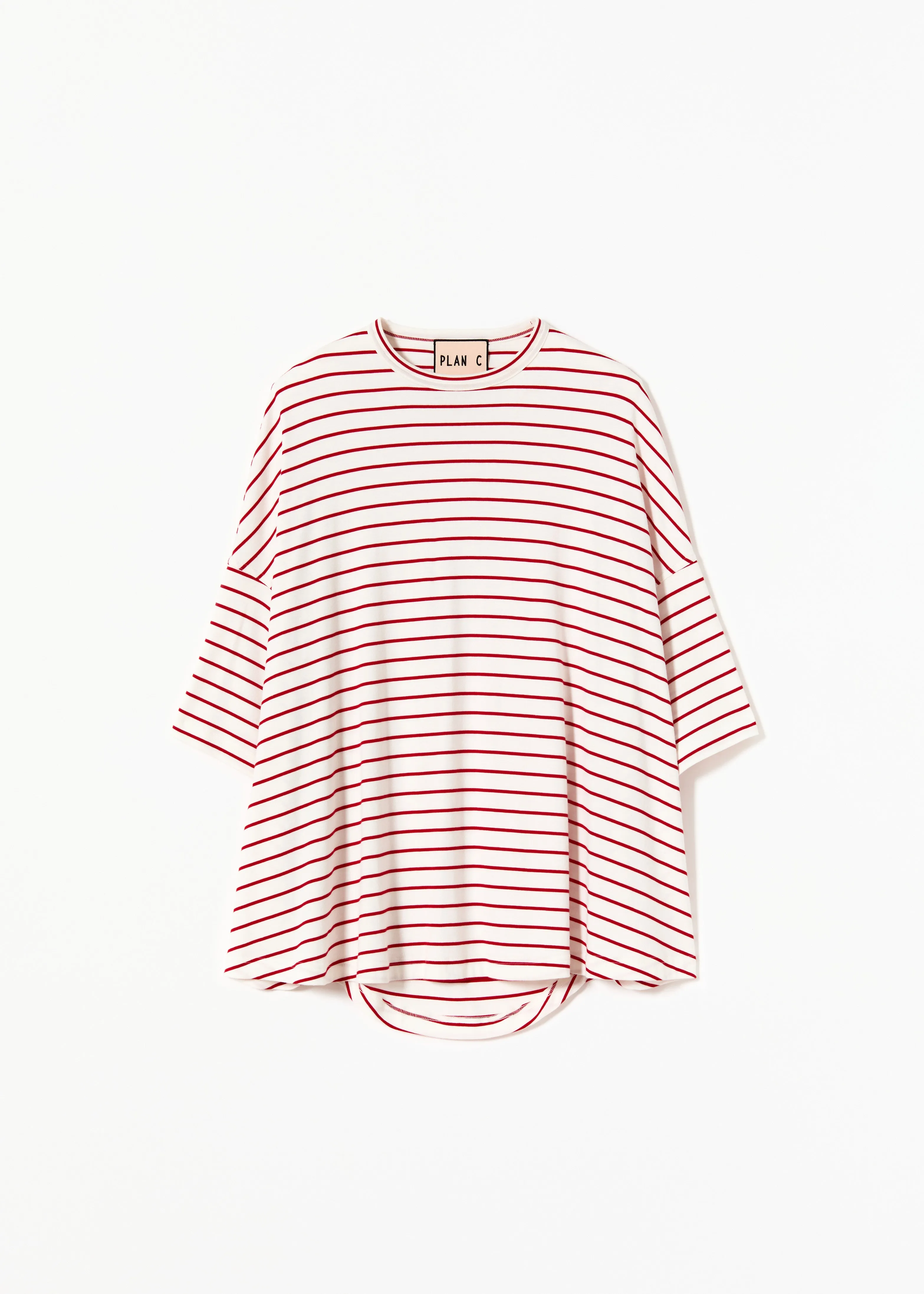 WHITE RED STRIPED WIDE SLEEVED T-SHIRT sold by Plan C