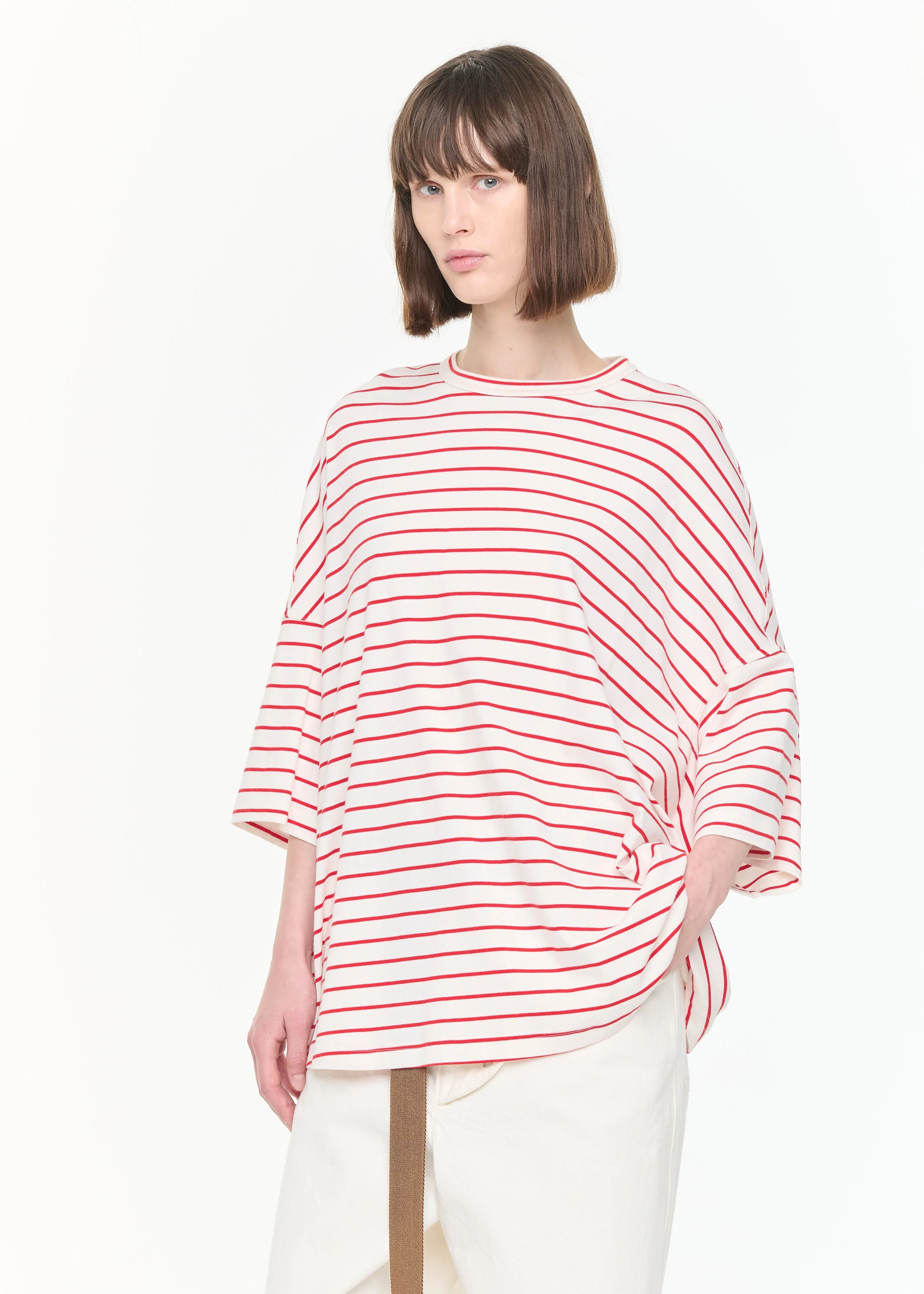 WHITE RED STRIPED WIDE SLEEVED T-SHIRT sold by Plan C product image thumbnail 3