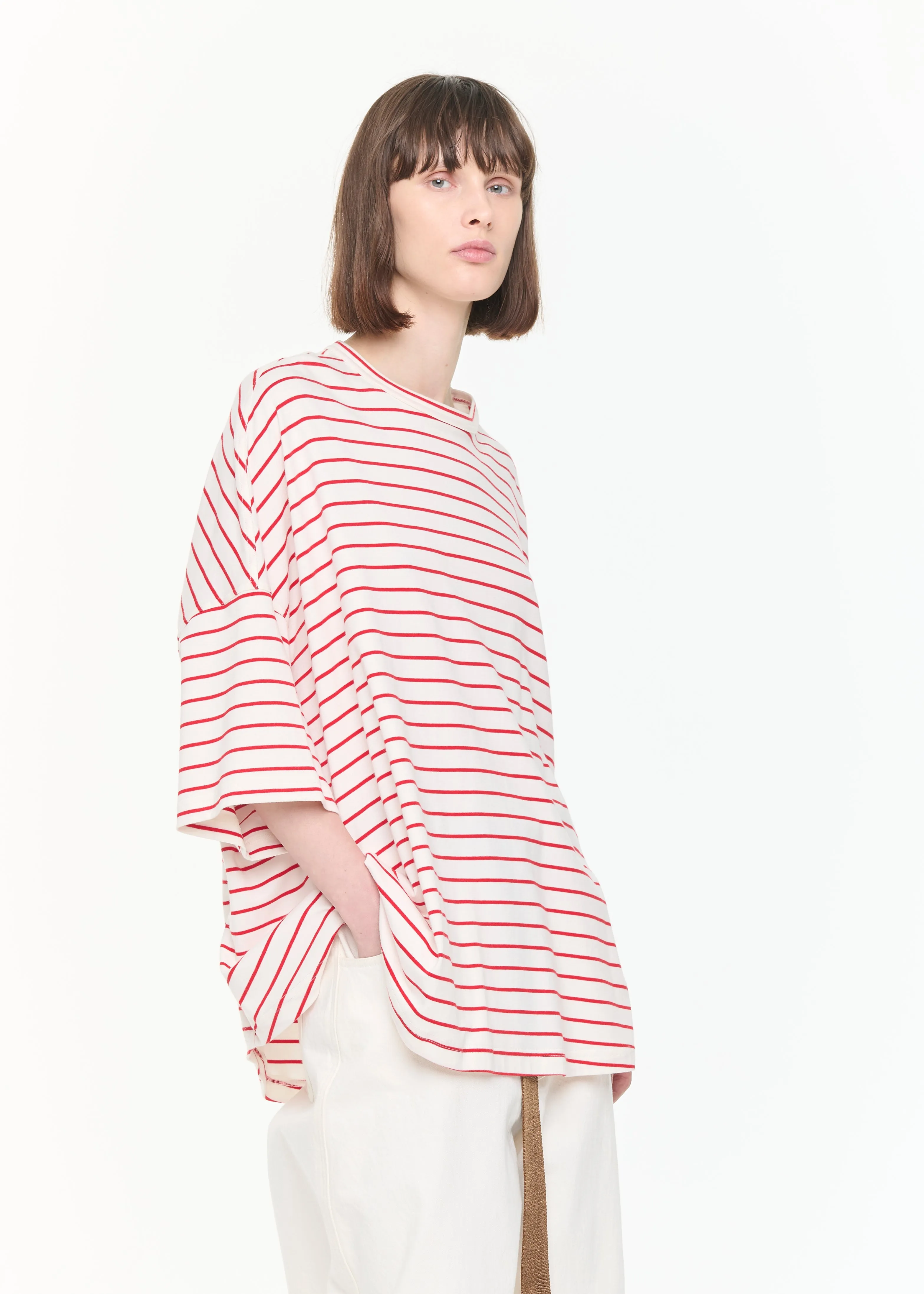 WHITE RED STRIPED WIDE SLEEVED T-SHIRT sold by Plan C product image thumbnail 4