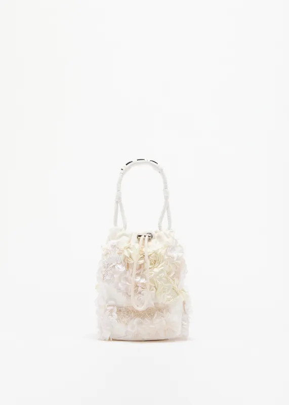 WHITE DRILL BUCKET BAG WITH SEQUINS made by Plan C