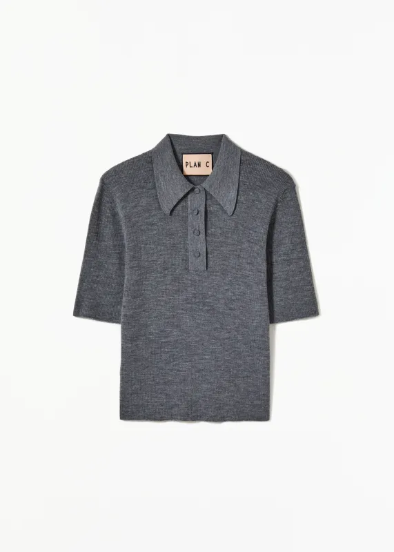 GREY MELANGE MERINO POLO made by Plan C