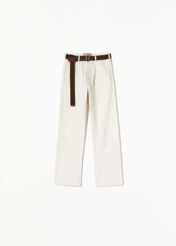 WHITE DRILL STRAIGHT LEG PANTS made by Plan C