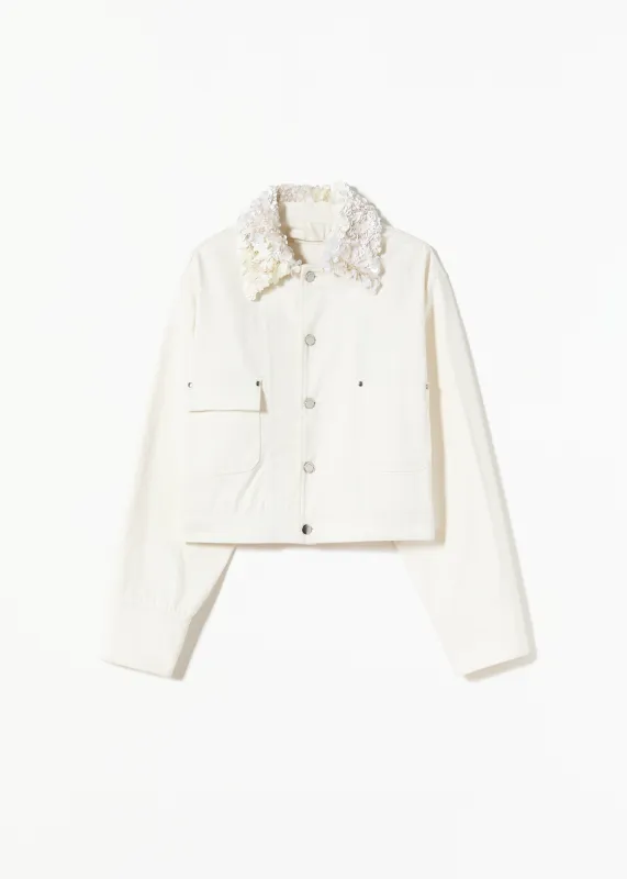 WHITE DRILL CROPPED JACKET made by Plan C