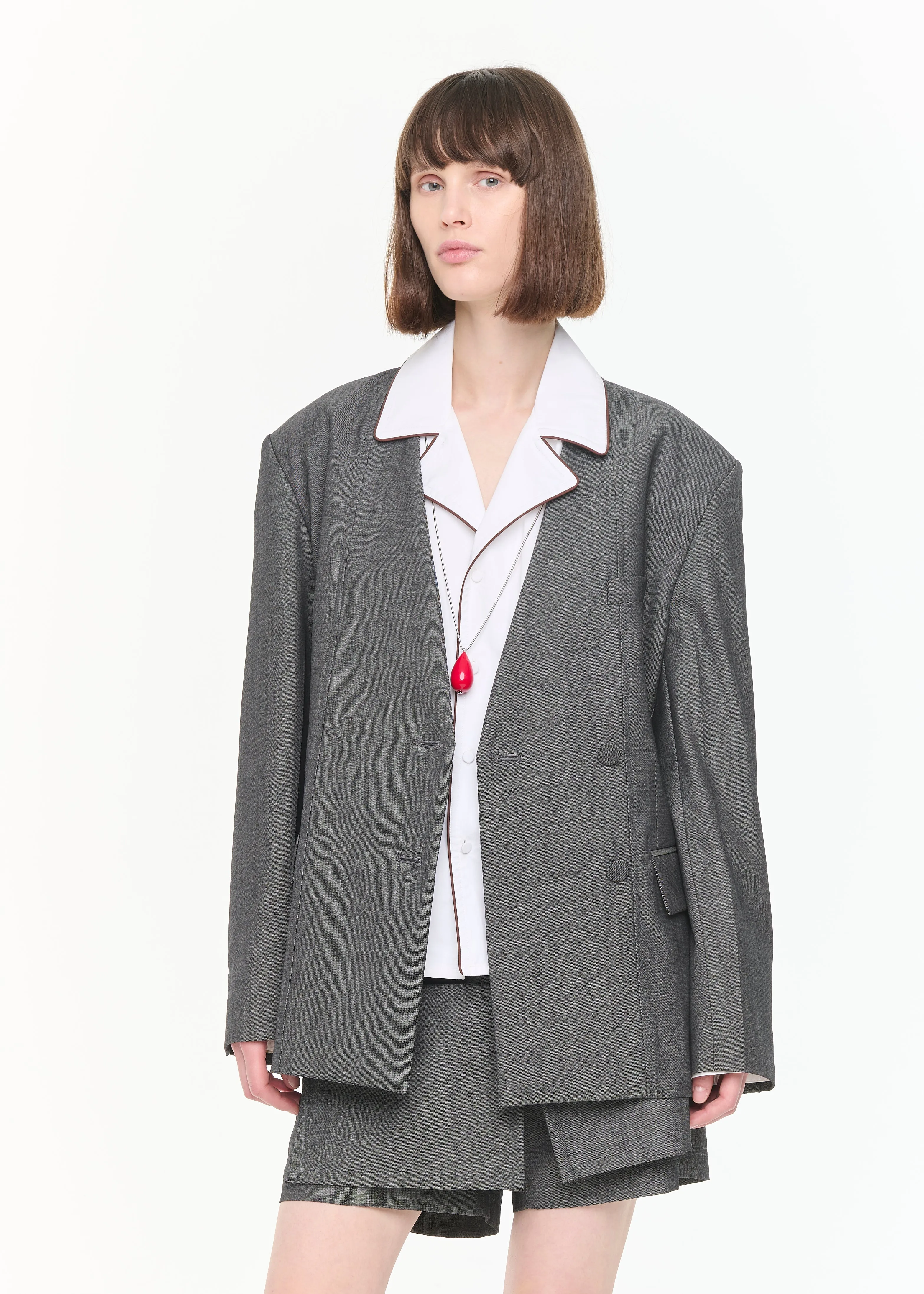 DOUBLE BREASTED MELANGE GREY BLAZER sold by Plan C product image thumbnail 3