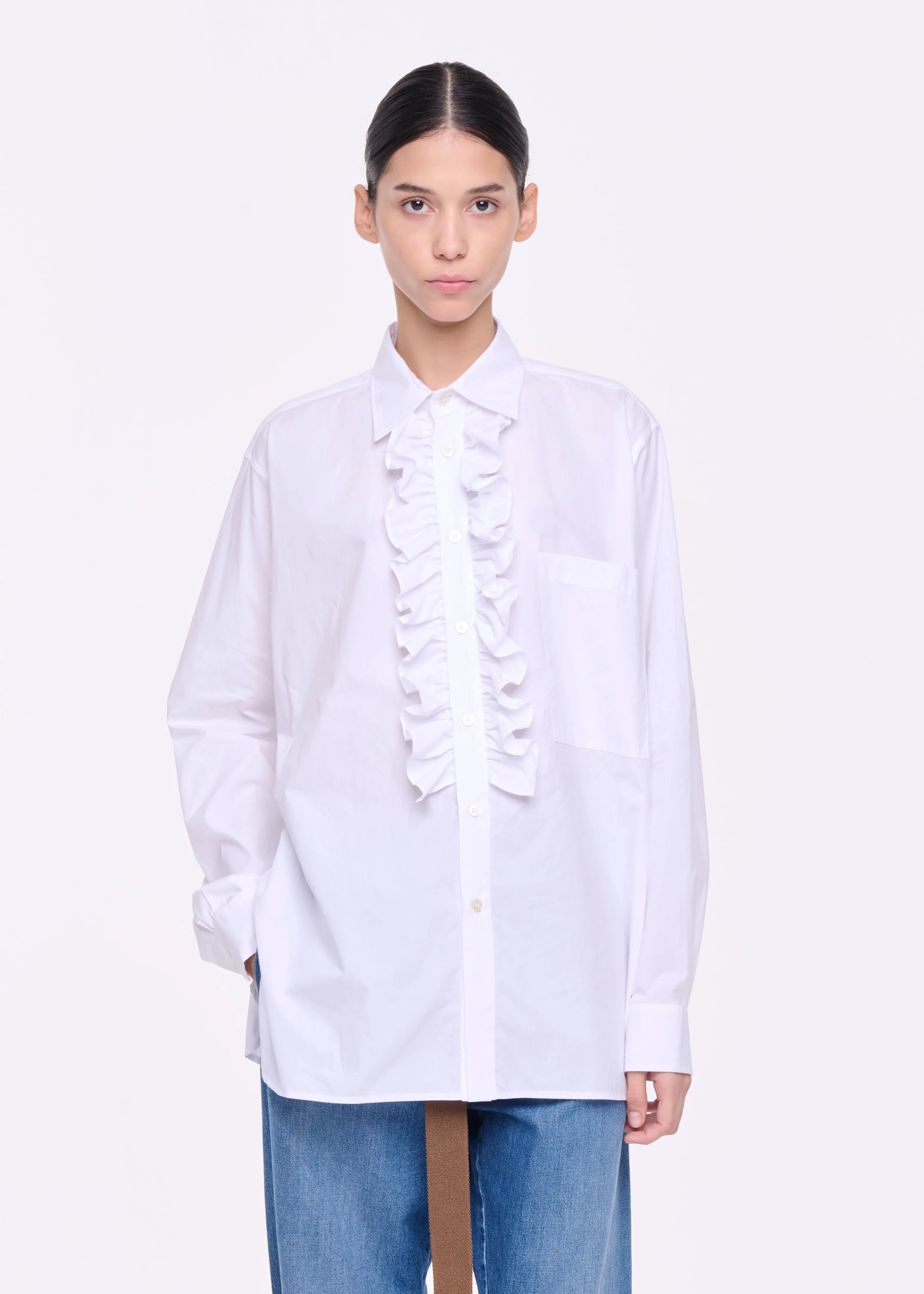 WHITE POPLIN RUFFLE SHIRT sold by Plan C product image thumbnail 3