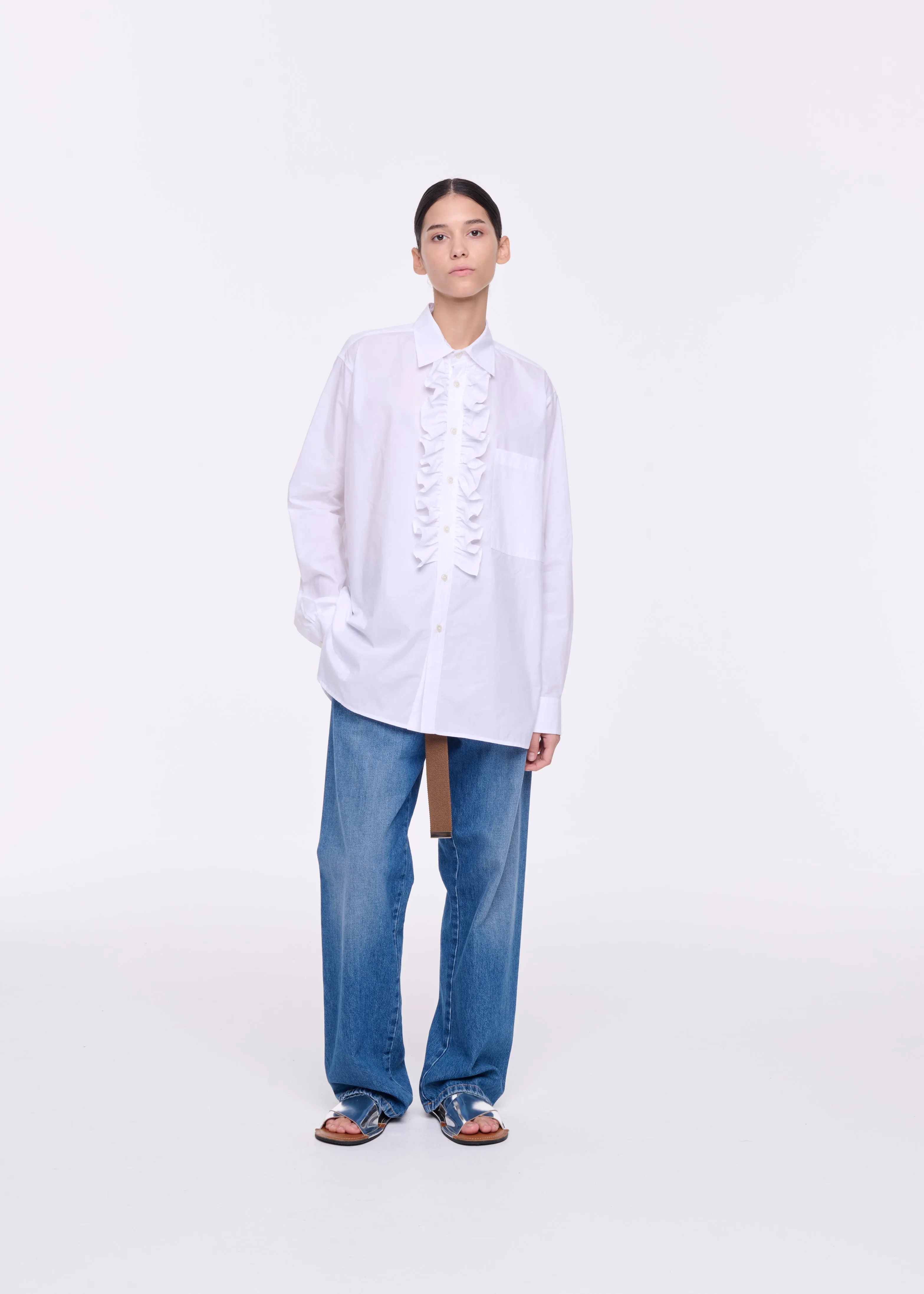 WHITE POPLIN RUFFLE SHIRT sold by Plan C product image thumbnail 2