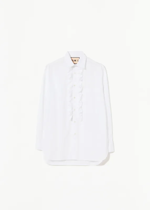 WHITE POPLIN RUFFLE SHIRT made by Plan C