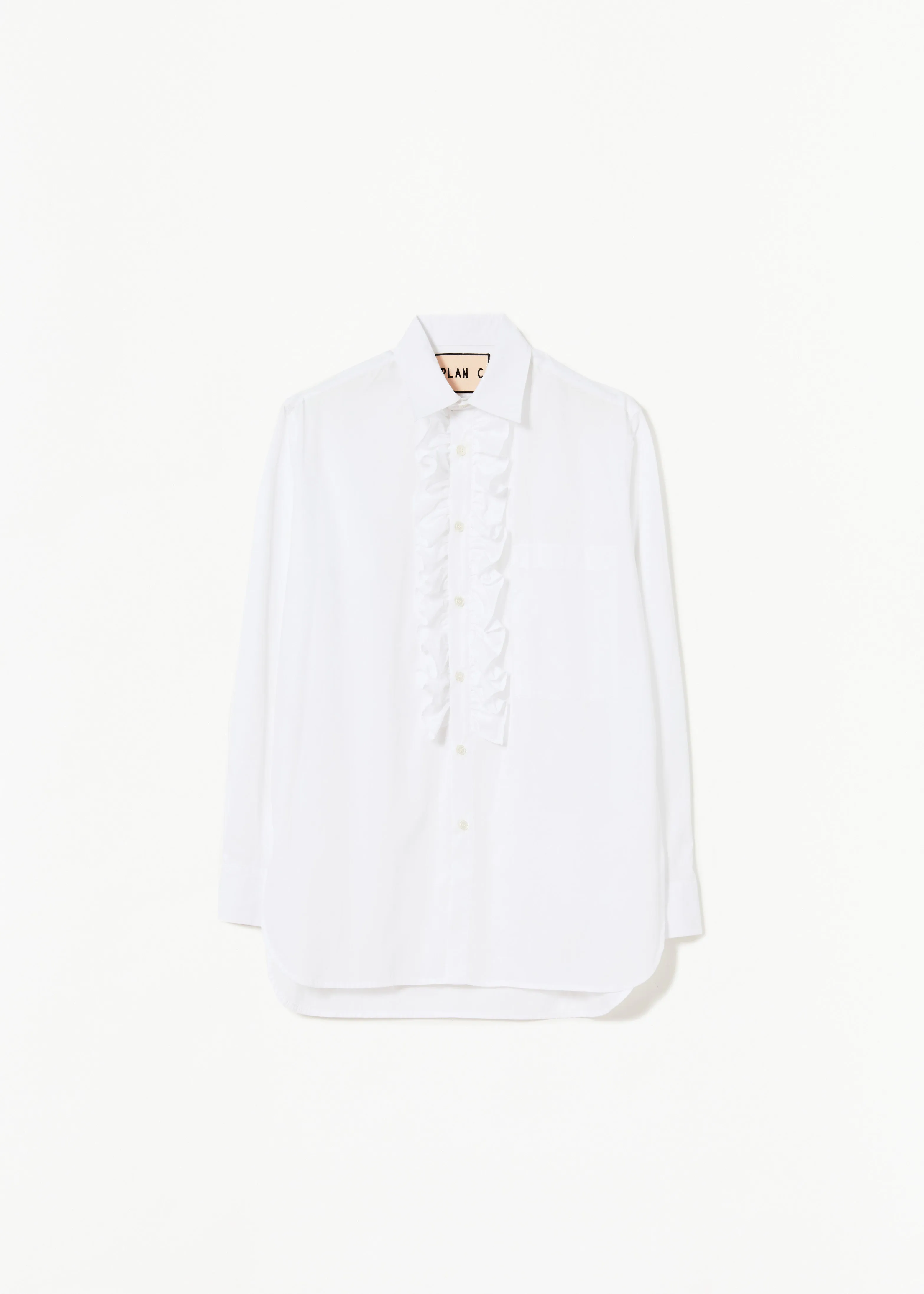 WHITE POPLIN RUFFLE SHIRT sold by Plan C