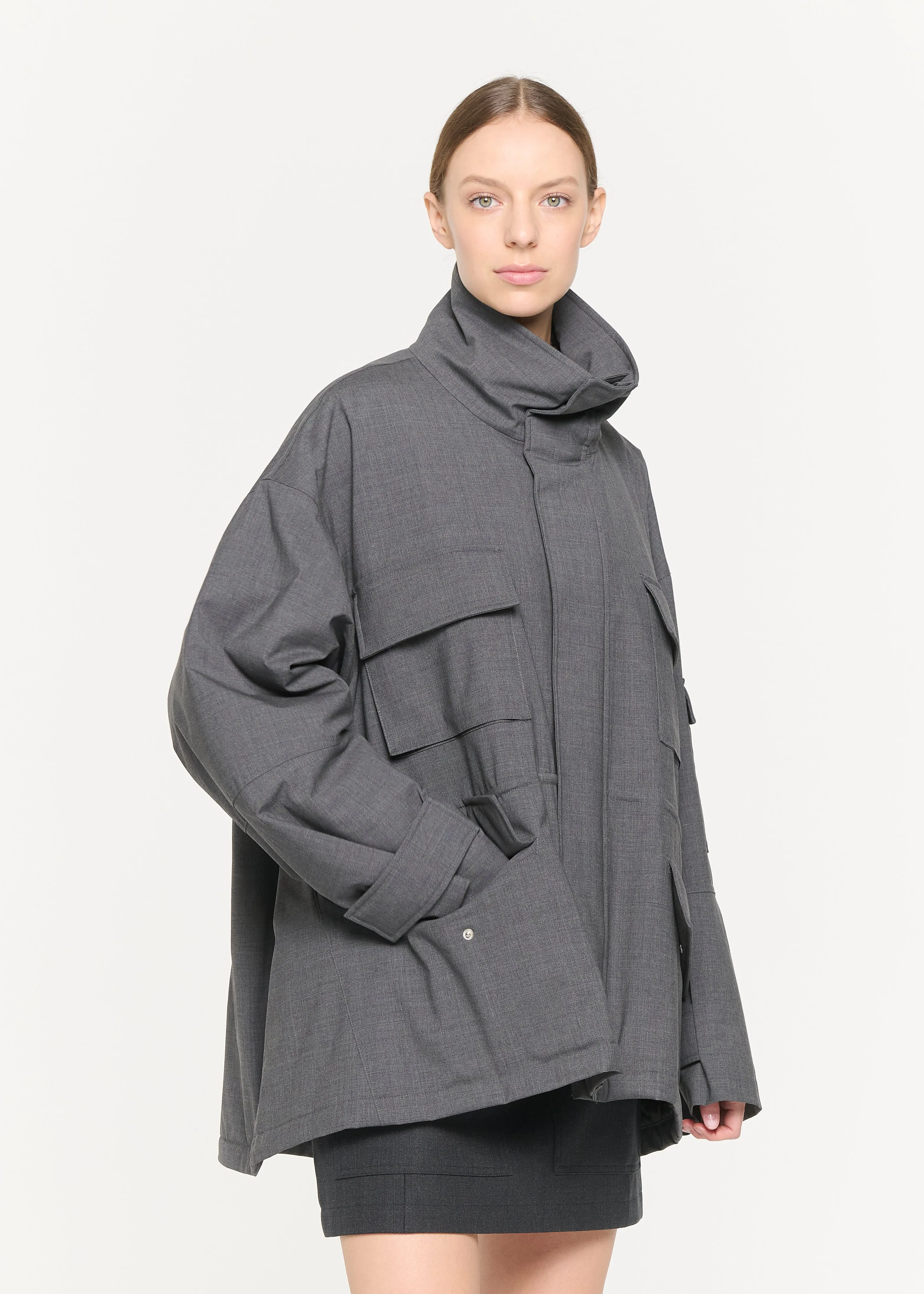 GREY WOOL CARGO JACKET sold by Plan C product image thumbnail 4