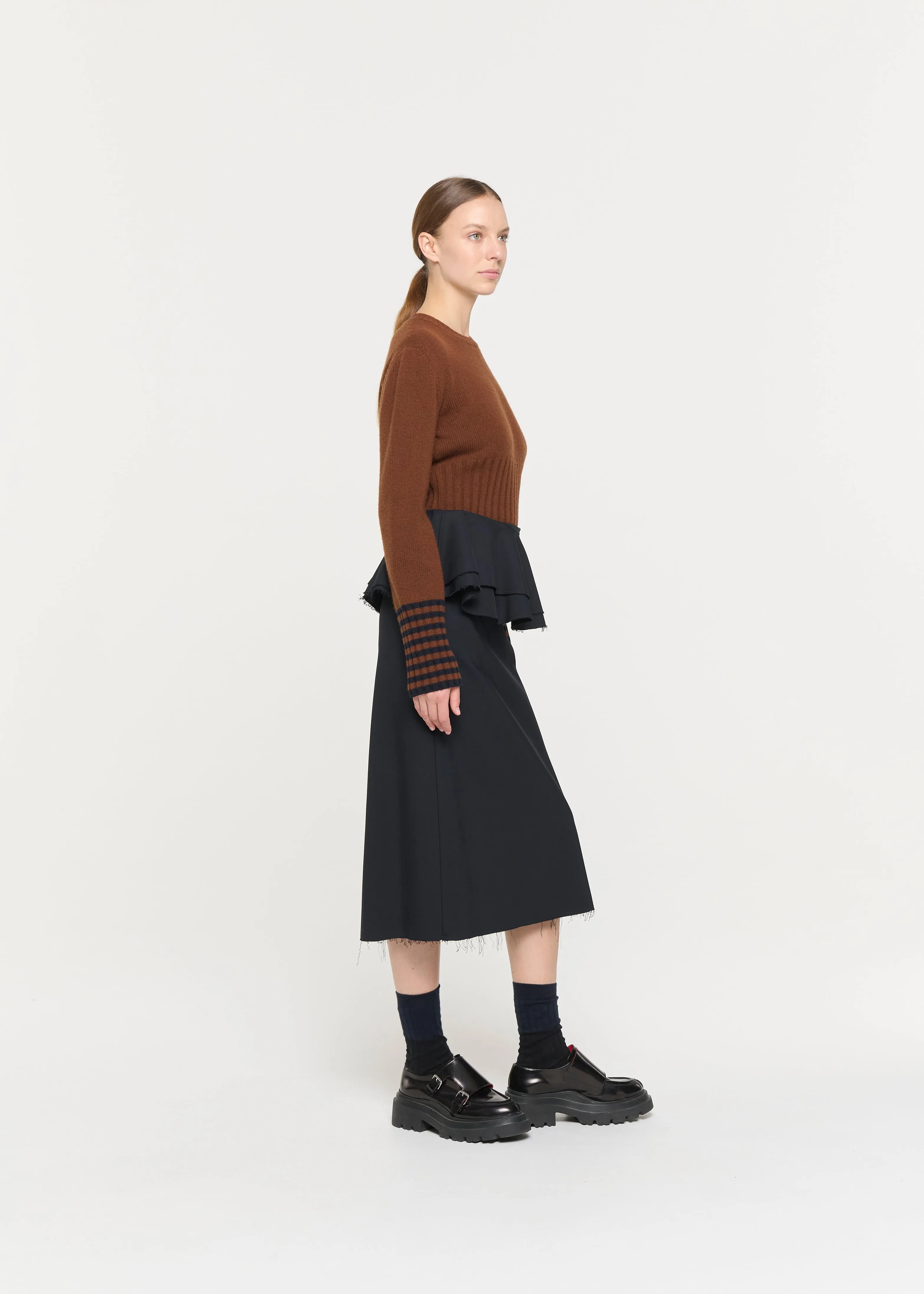 BLUE BLACK MIDI SKIRT WITH RUFFLED WAIST sold by Plan C product image thumbnail 4