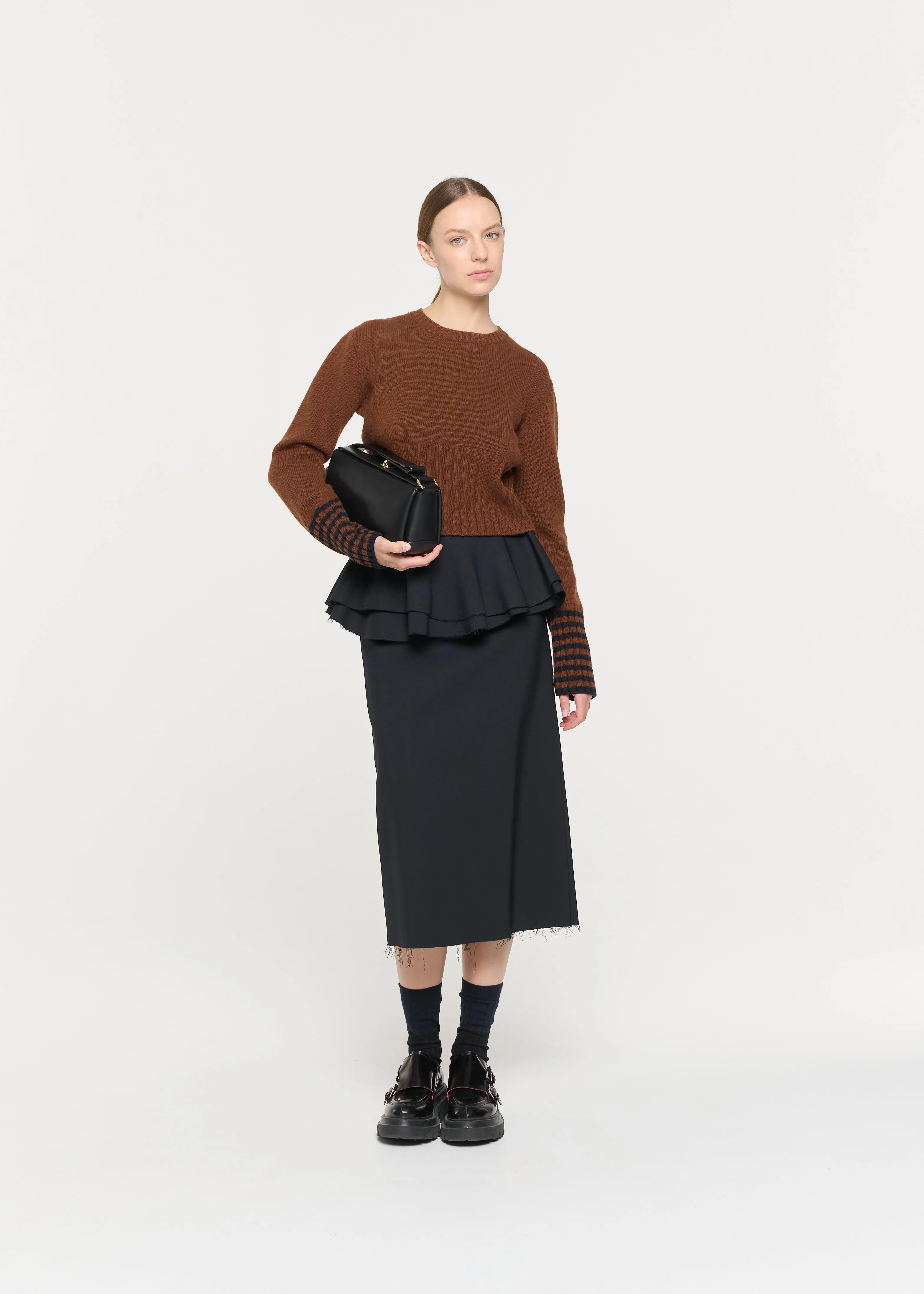 BLUE BLACK MIDI SKIRT WITH RUFFLED WAIST sold by Plan C product image thumbnail 2