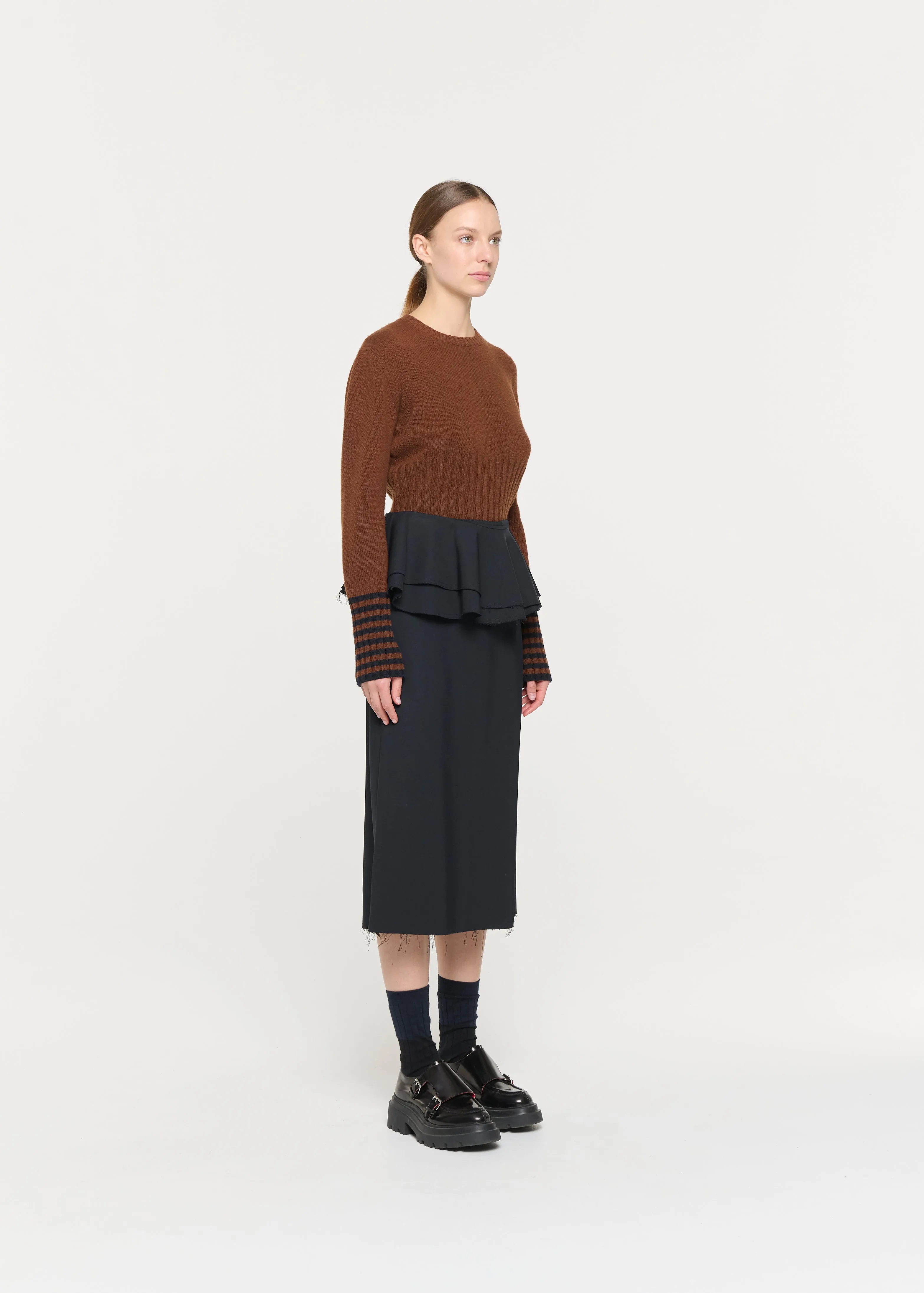 BLUE BLACK MIDI SKIRT WITH RUFFLED WAIST sold by Plan C product image thumbnail 3