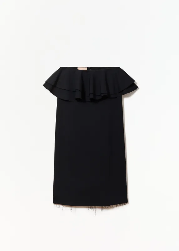 BLUE BLACK MIDI SKIRT WITH RUFFLED WAIST made by Plan C